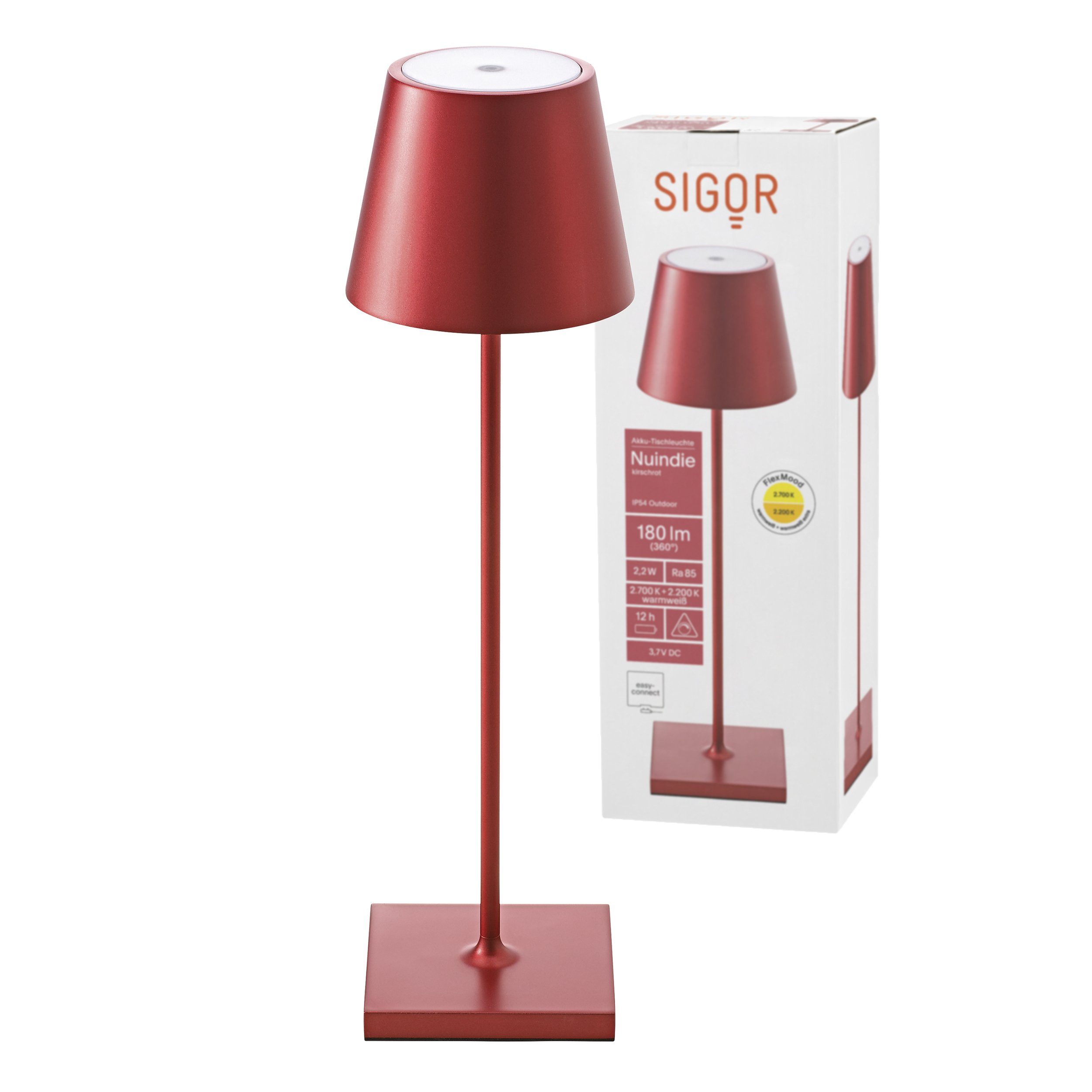 SIGOR LED Tischleuchte Tischleuchte NUINDIE Kirschrot Nuindie - Kirschrot, Dimmbar, 1 LED Platine, 2700 Kelvin