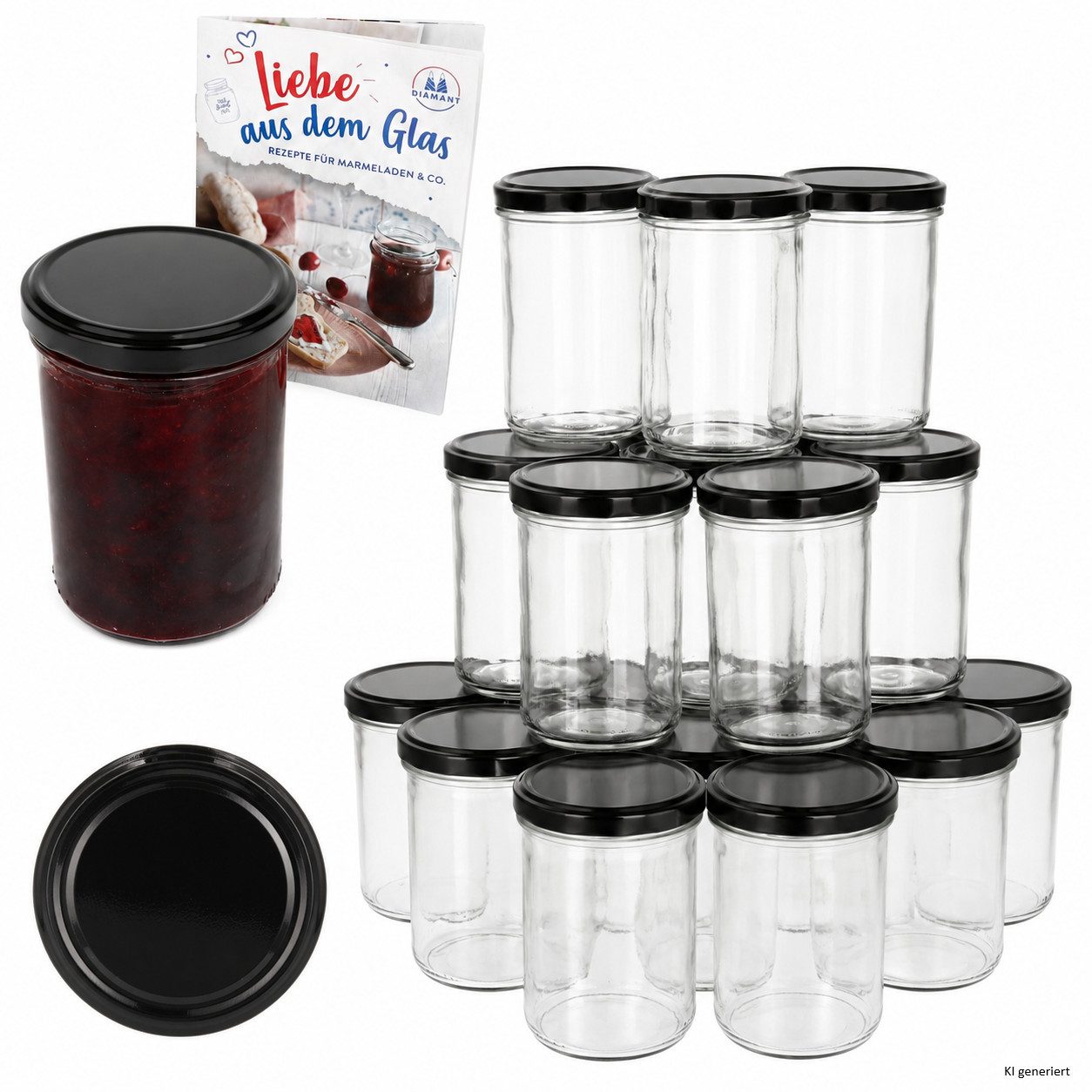MamboCat Einmachglas 48er Set Sturzglas 435 ml Marmeladenglas Einmachglas schwarzer Deckel, Glas