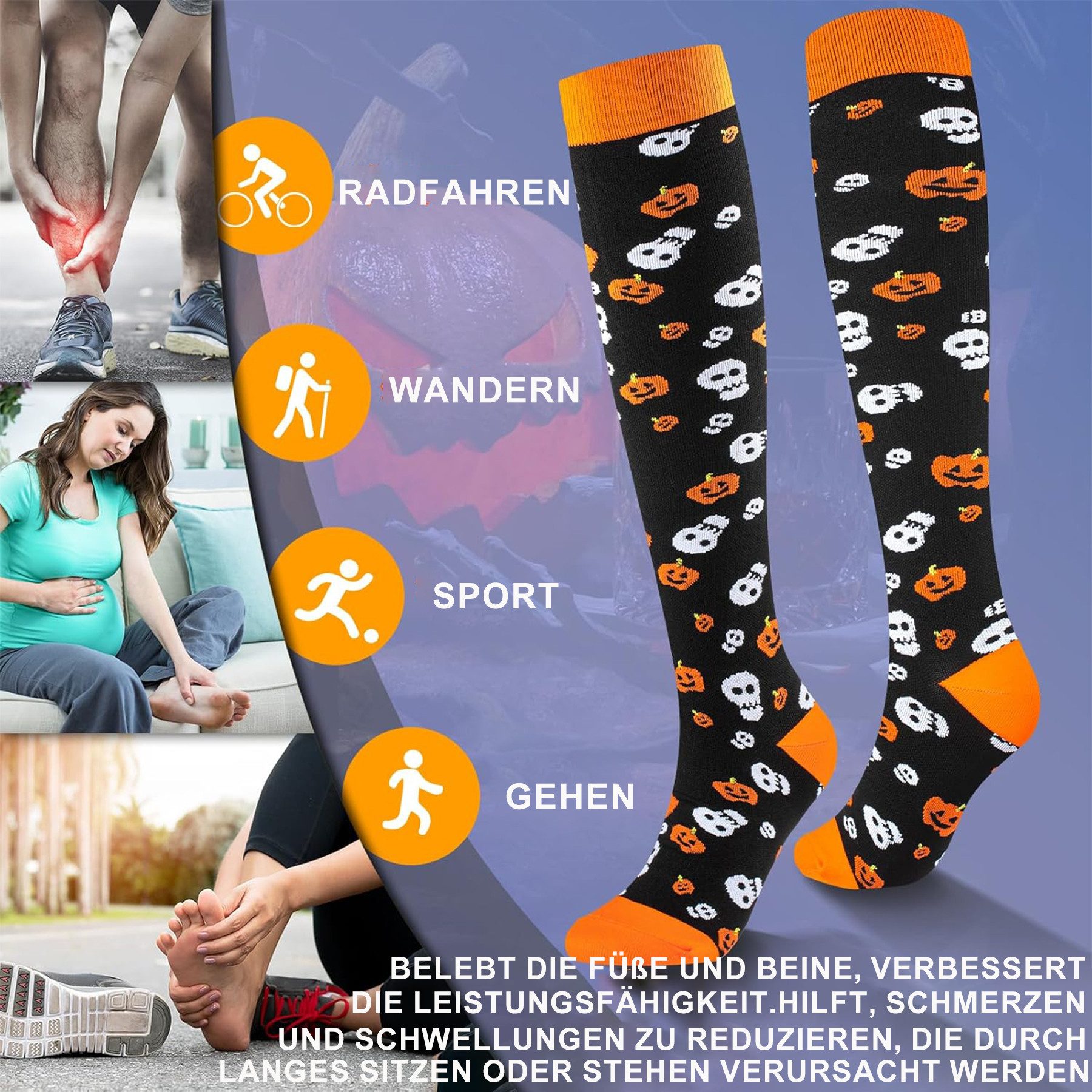 Mutig Kompressionsstrümpfe 6 Paar Kompressionsstrümpfe 18-30mmHg,Stützstrümpfe für Damen & Herren (für Flug, Sport, Laufen, Radsport, Krankenschwester,Schwanger – Bild 5 von 5