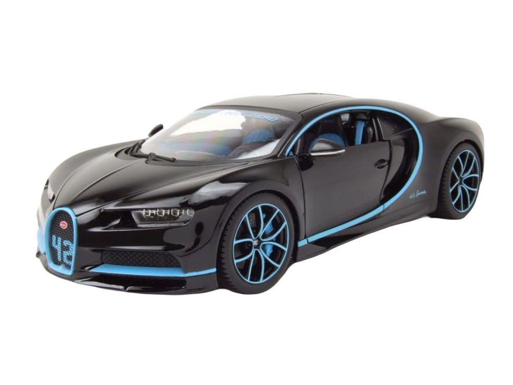 Bburago Modellauto Bugatti Chiron 42 Sekunden Weltrekord 2016 schwarz, Maßstab 1:18