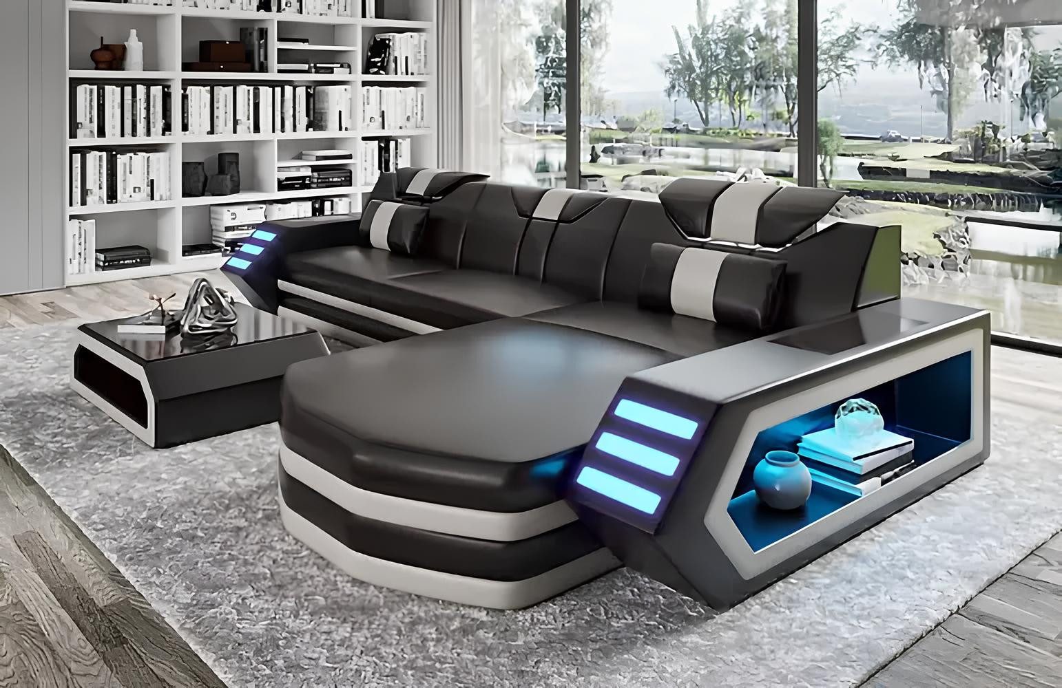 Xlmoebel Ecksofa Wohnzimmermöbel Ecksofa in L-Form aus Leder mit Tisch, Hergestellt in Europa