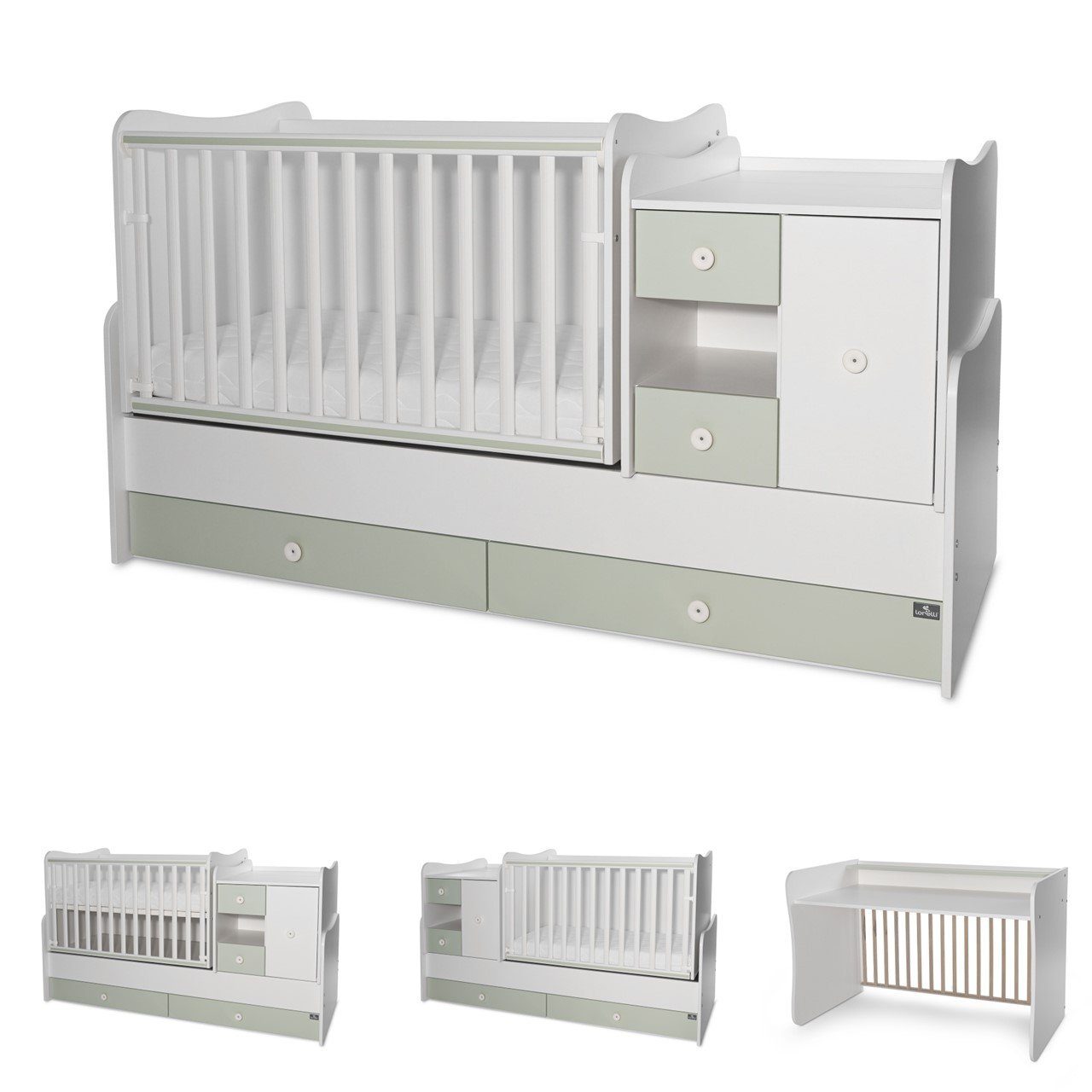 Lorelli Komplettbett Baby- und Kinderbett Mini Max, 3 in 1, umbaubar, für 2 Kinder gleichzeitig