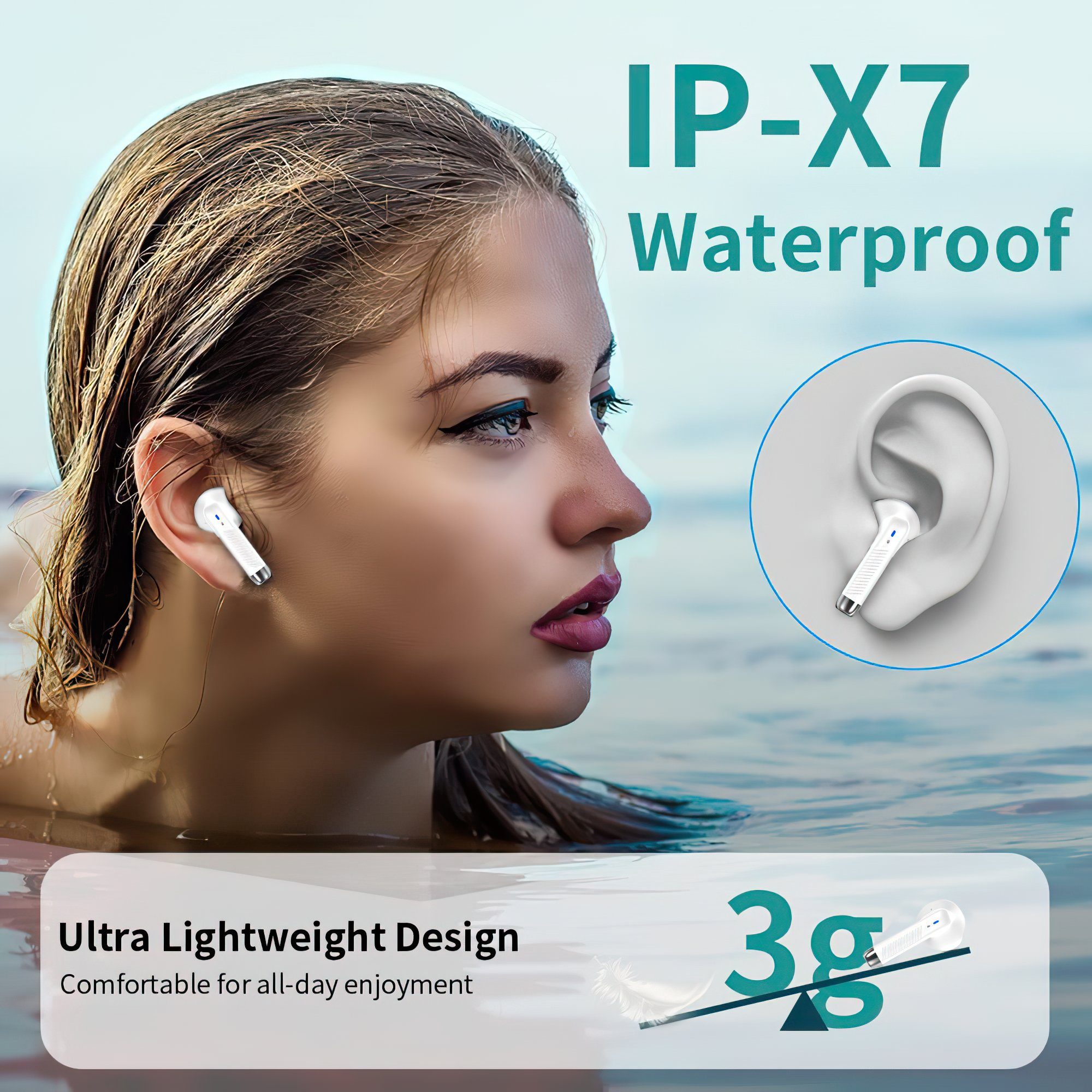Ohrhörer, Bluetooth Kabellos LED für In-Ear-Kopfhörer Ladestandsanzeige, IPX5 Tisoutec wasserdichte weiB Sport) Bluetooth), Voice-Assistent, Anrufe Steuerung Wireless) und Musik, In-Ear-Kopfhörer integrierte True (Siri for (Sprachsteuerung, Kopfhörer Kopfhörer
