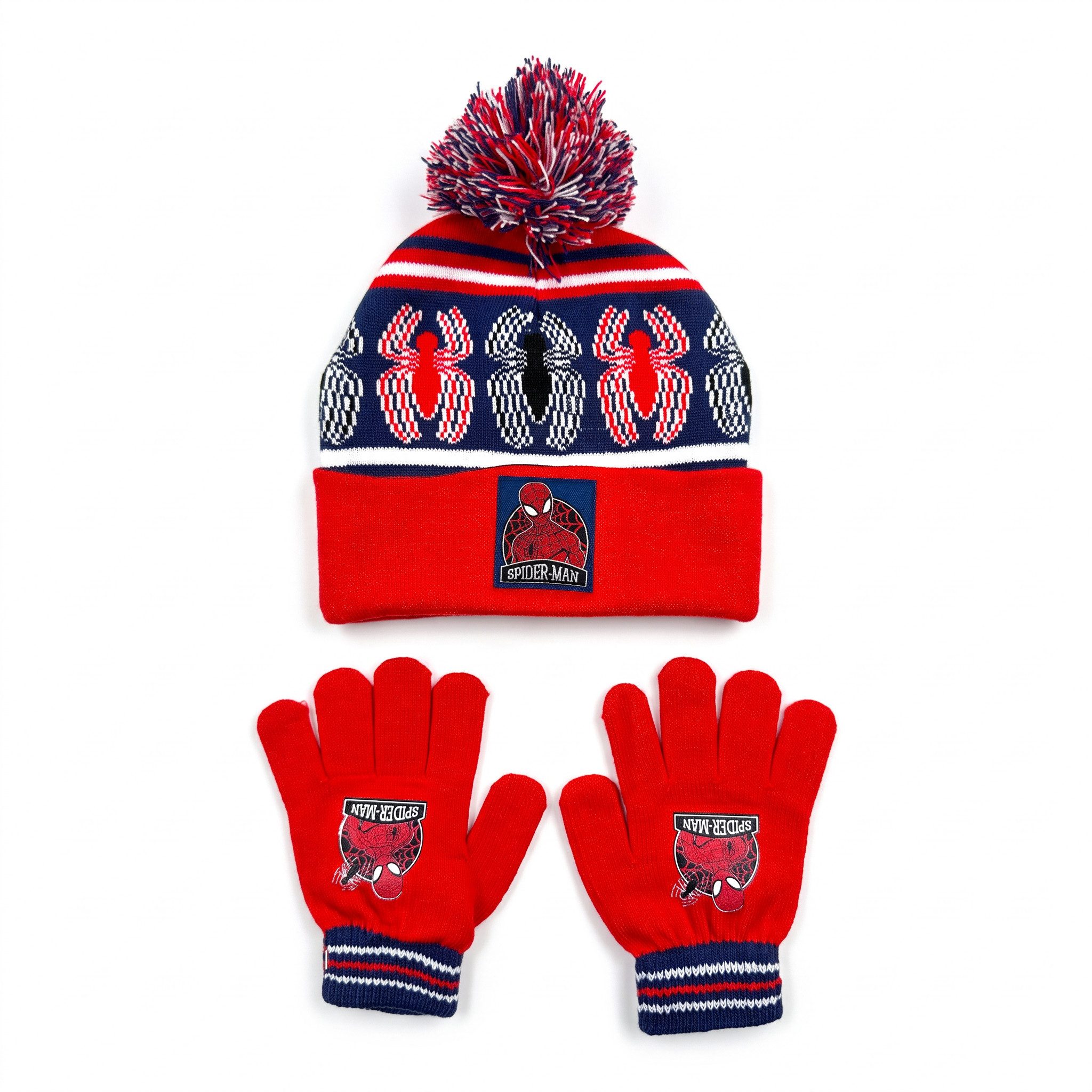 MARVEL Bommelmütze Spiderman Kinder Herbst Winter Set Mütze plus Handschuhe (Spar-Set) Onesize 52/53