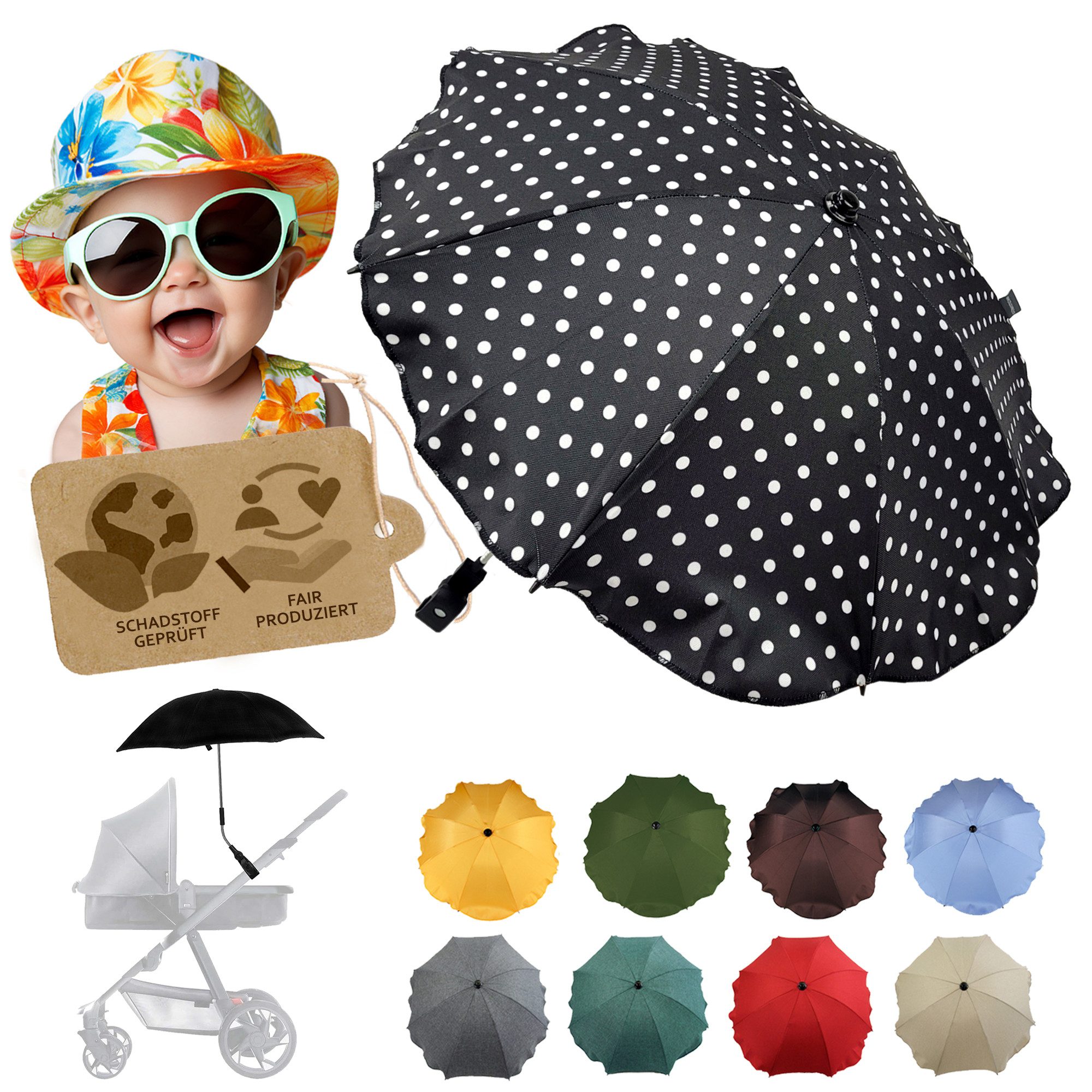 BambiniWelt by Rafael K. Kinderwagen-Sonnenschutzhülle Sonnenschirm Sonnenschutz für Kinderwagen Buggy Jogger universal UV50+, UV 50+ Schutz