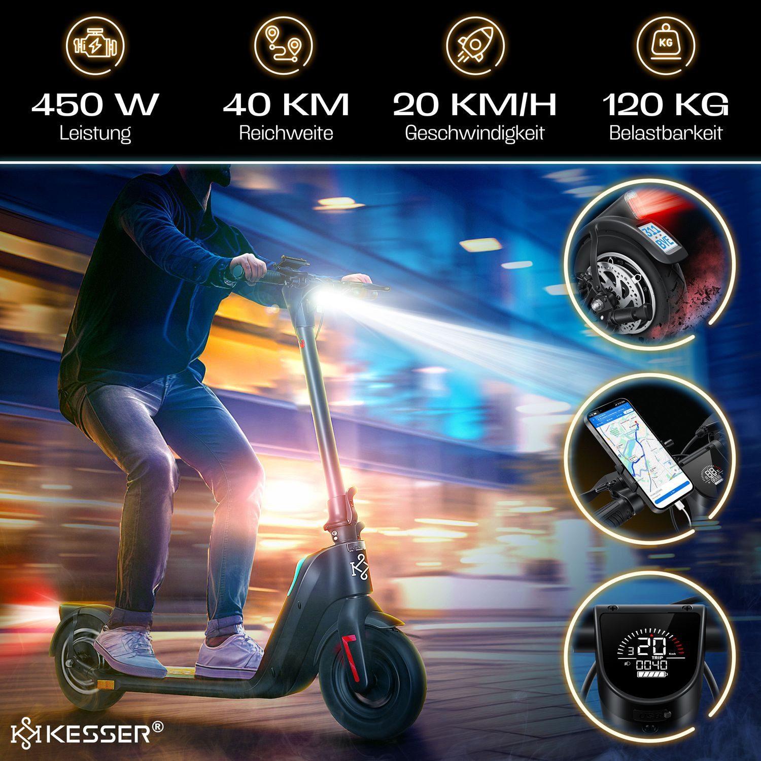 Thumbnail - KESSER E-Scooter, Elektro Roller mit Straßenzulassung 40km Reichweite Faltbar