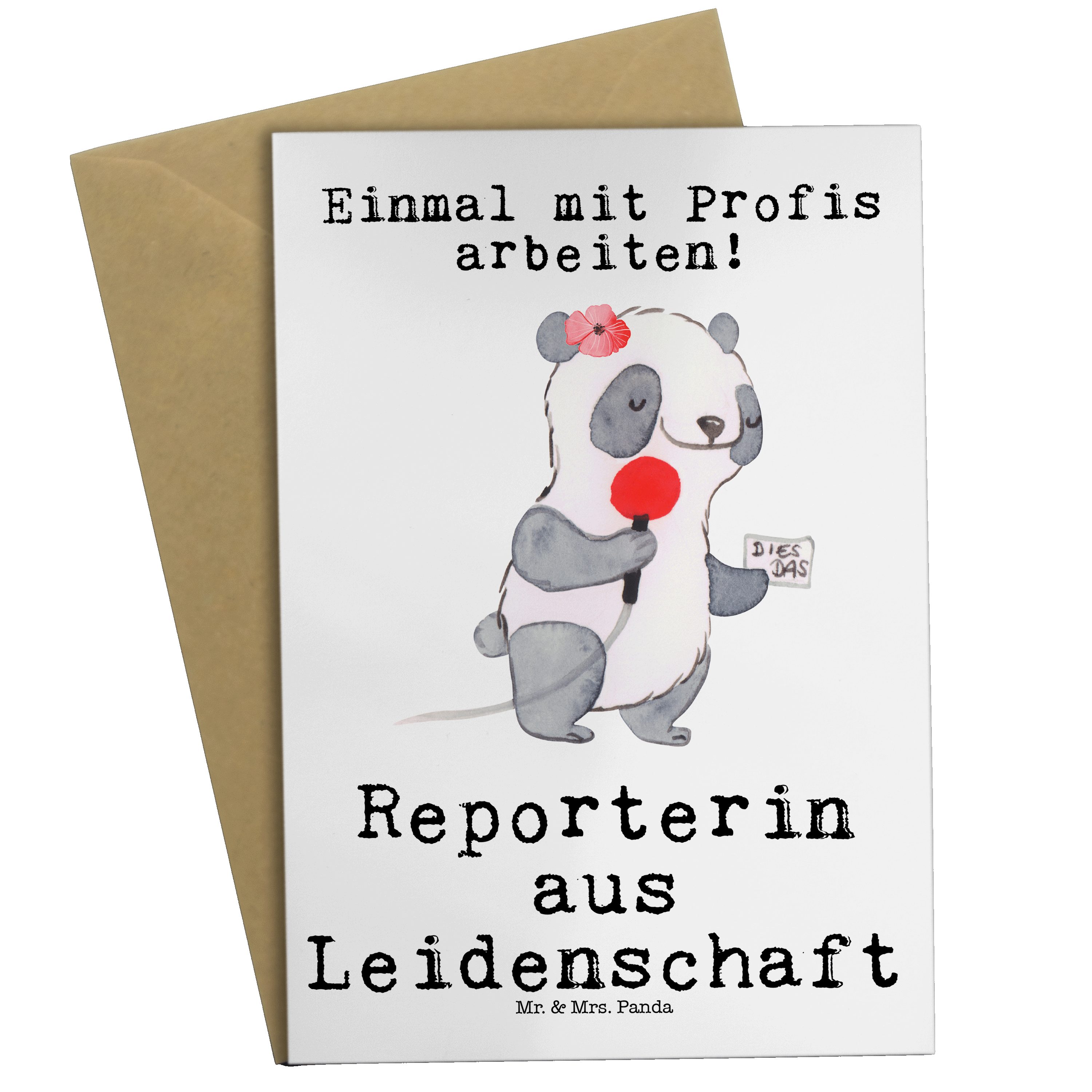 Mr. & Mrs. Panda Grußkarte Reporterin aus Leidenschaft - Weiß - Geschenk, Kollege, Firma, Klappk