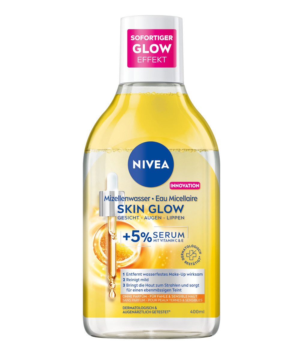 Nivea Gesichtswasser Mizellenwasser Skin Glow Make-Up Entferner reinigend 3x400ml, 3-tlg., Vitamin C, Vitamin E