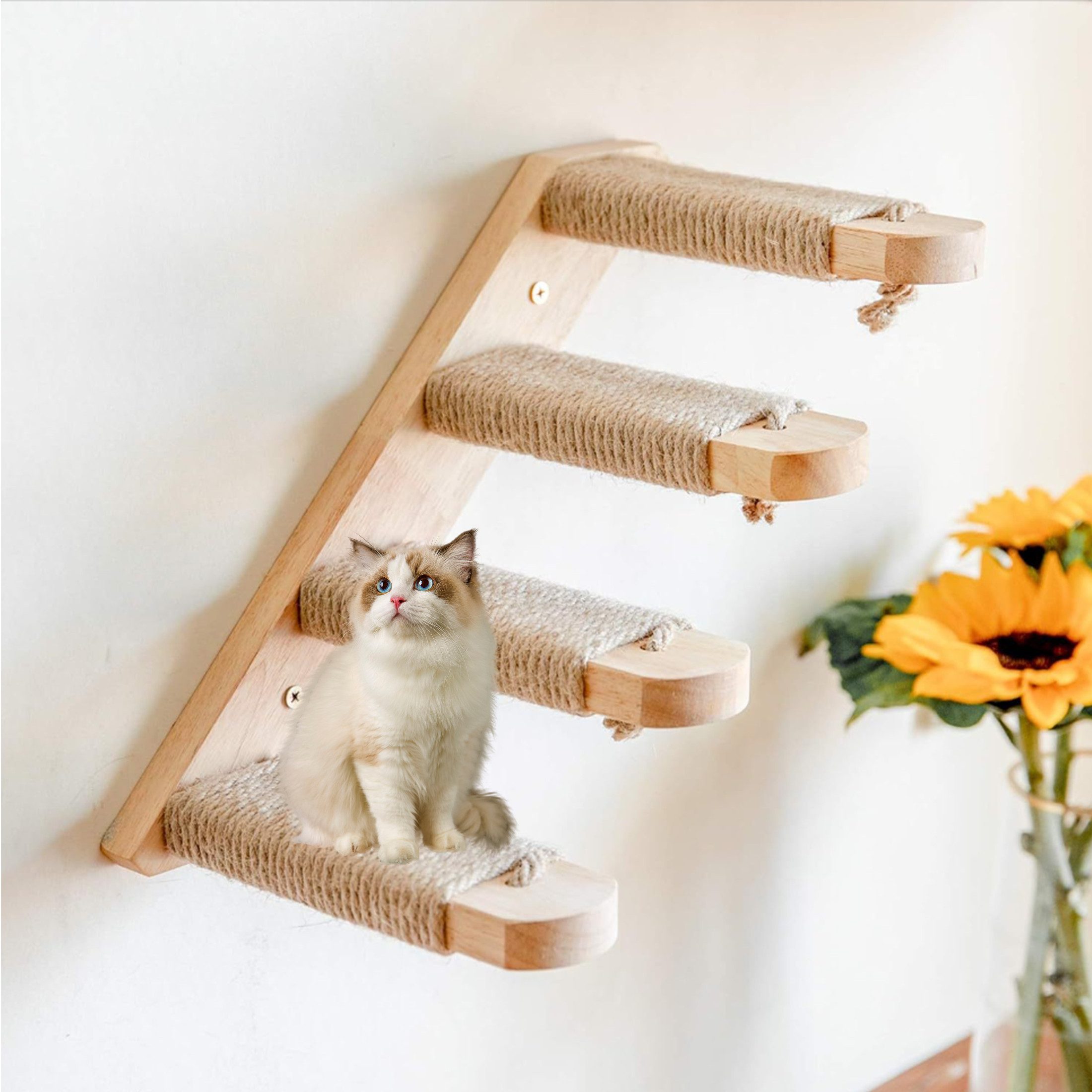 YINDN Katzen-Kletterwand 4 Etagen Haustier-Treppewand, Massivholz günstig online kaufen
