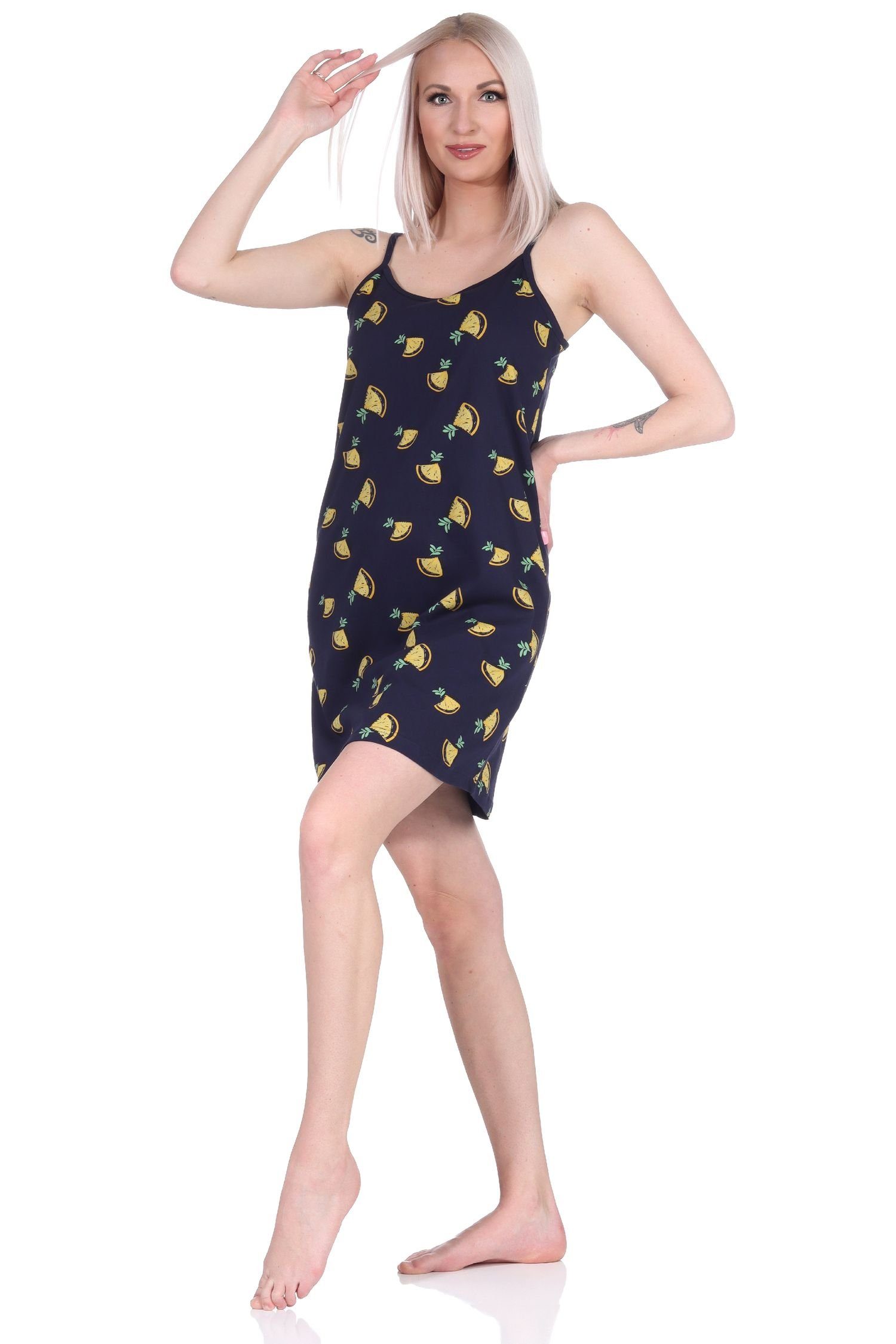 Damen mit Zitronen Übergrößen Motiv Nachthemd marine Normann als - Spaghetti Nachthemd auch in