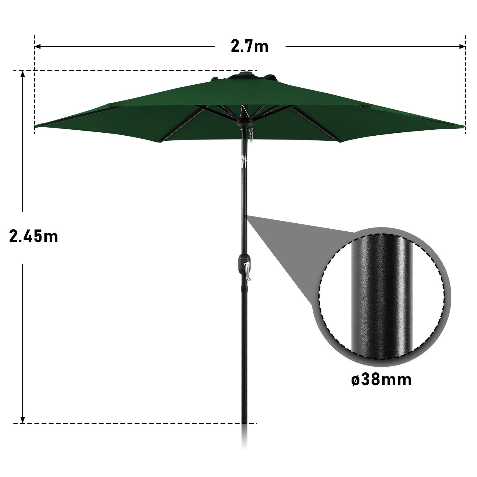 Clanmacy Sonnenschirm Sonnenschirm Ø270 cm knickbar Balkonschirm Gartenschirm UV50+ Grün, LxB: 270x270 cm, Stabiler knickbar/für Garten, Balkon, Terasse/Sonnenschutz