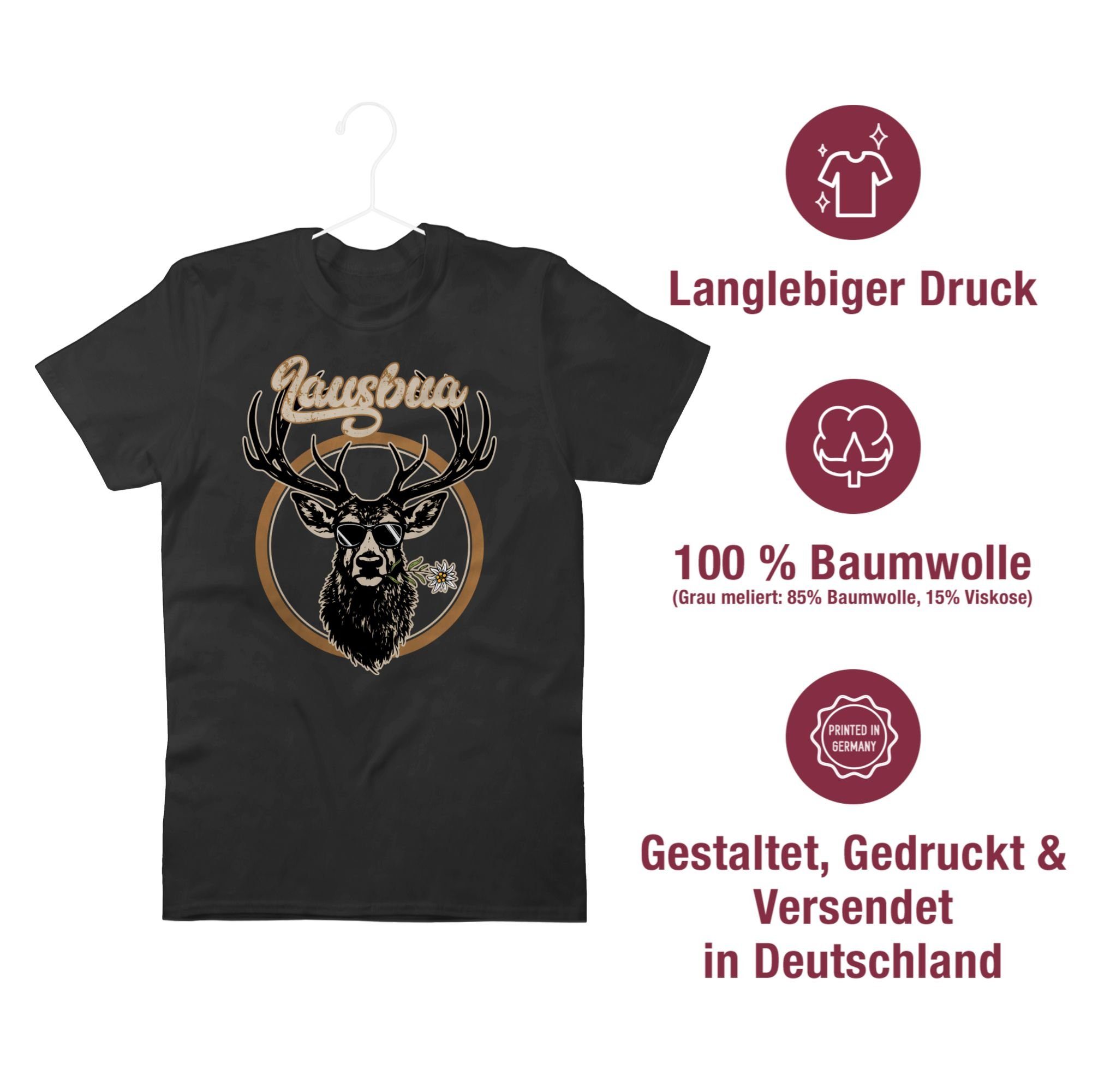Shirtracer Lausbua T-Shirt Oktoberfest Hirschgeweih Lausbub für Schwarz Herren Hirsch Mode 01