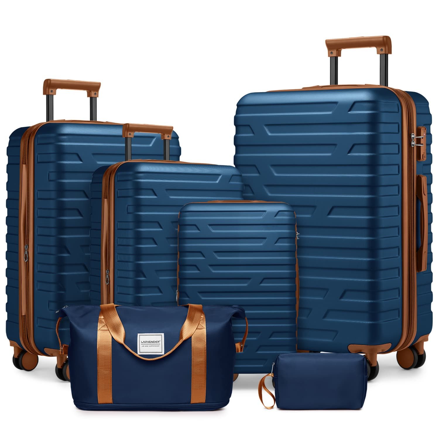 autolock Kofferset Koffer-Set,Gepäcksets 6-teilig mit Reisetaschen, Hartschalenkoffern, langlebige Koffer-Sets mit Spinner-Rollen und TSA-Schloss,marineblau