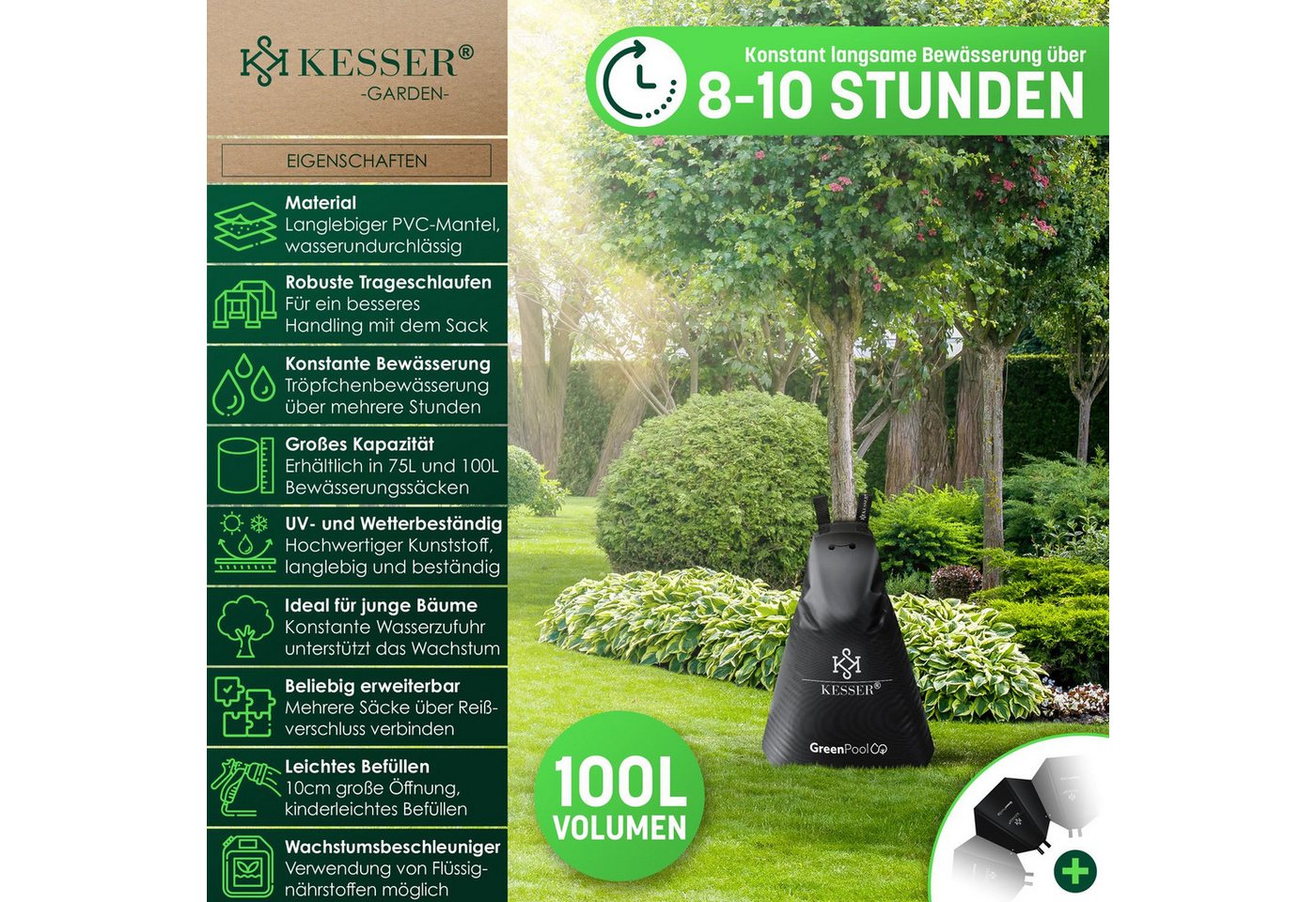 Thumbnail - KESSER Tropfer Baum-Bewässerungssack Bewässerungssystem für Bäume, (2-tlg., Bewässerungsbeutel aus UV beständigem PVC mi...