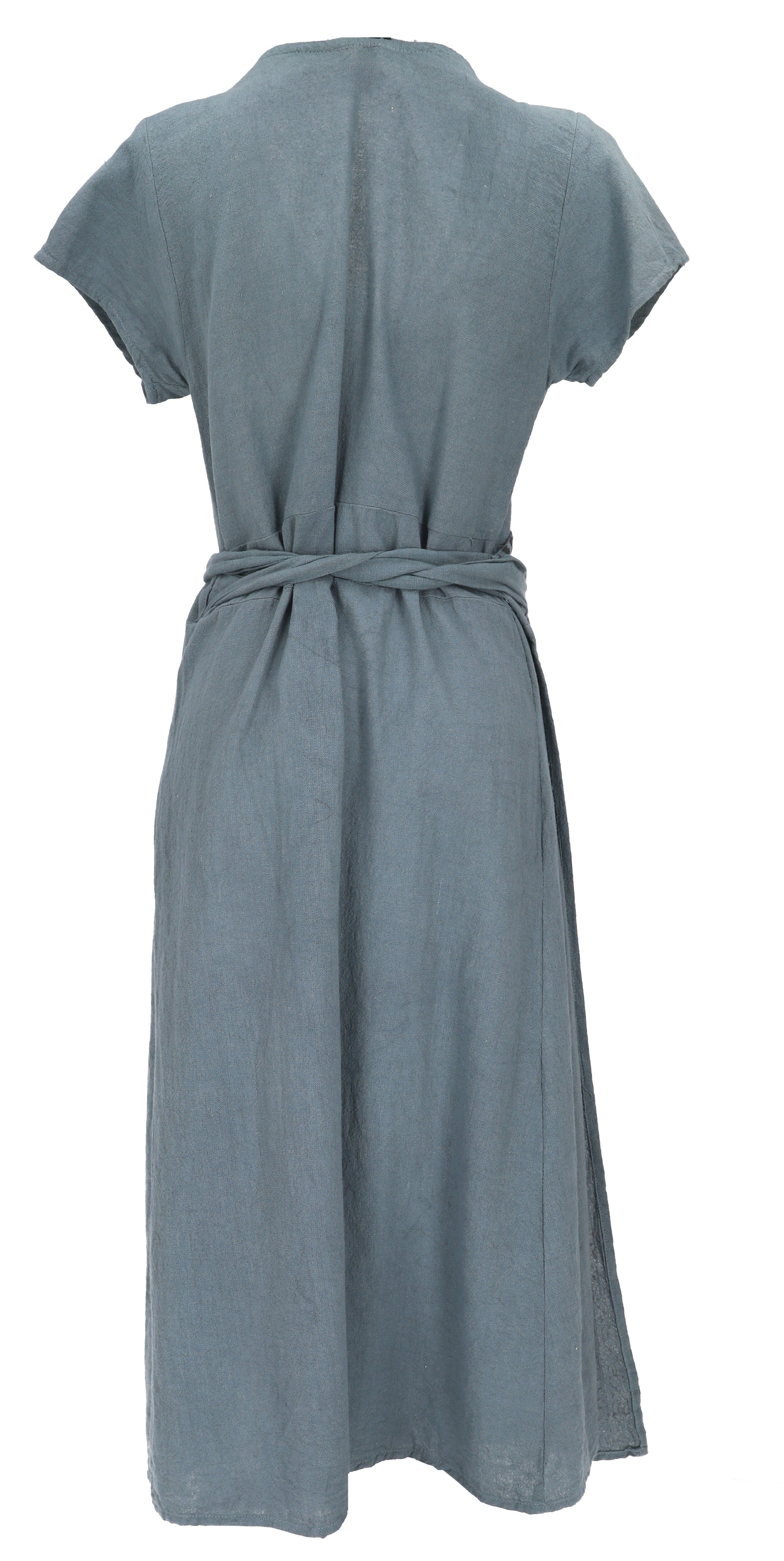 Guru-Shop Midikleid Wickelkleid mit handgefertigtem Druck- taubenblau alternative Bekleidung