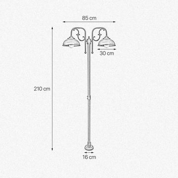 Licht-Erlebnisse Außen-Stehlampe LIPARI, ohne Leuchtmittel, IP44 in Bronze Antik matt 2-flammig E27 210 cm Glas Messing massiv