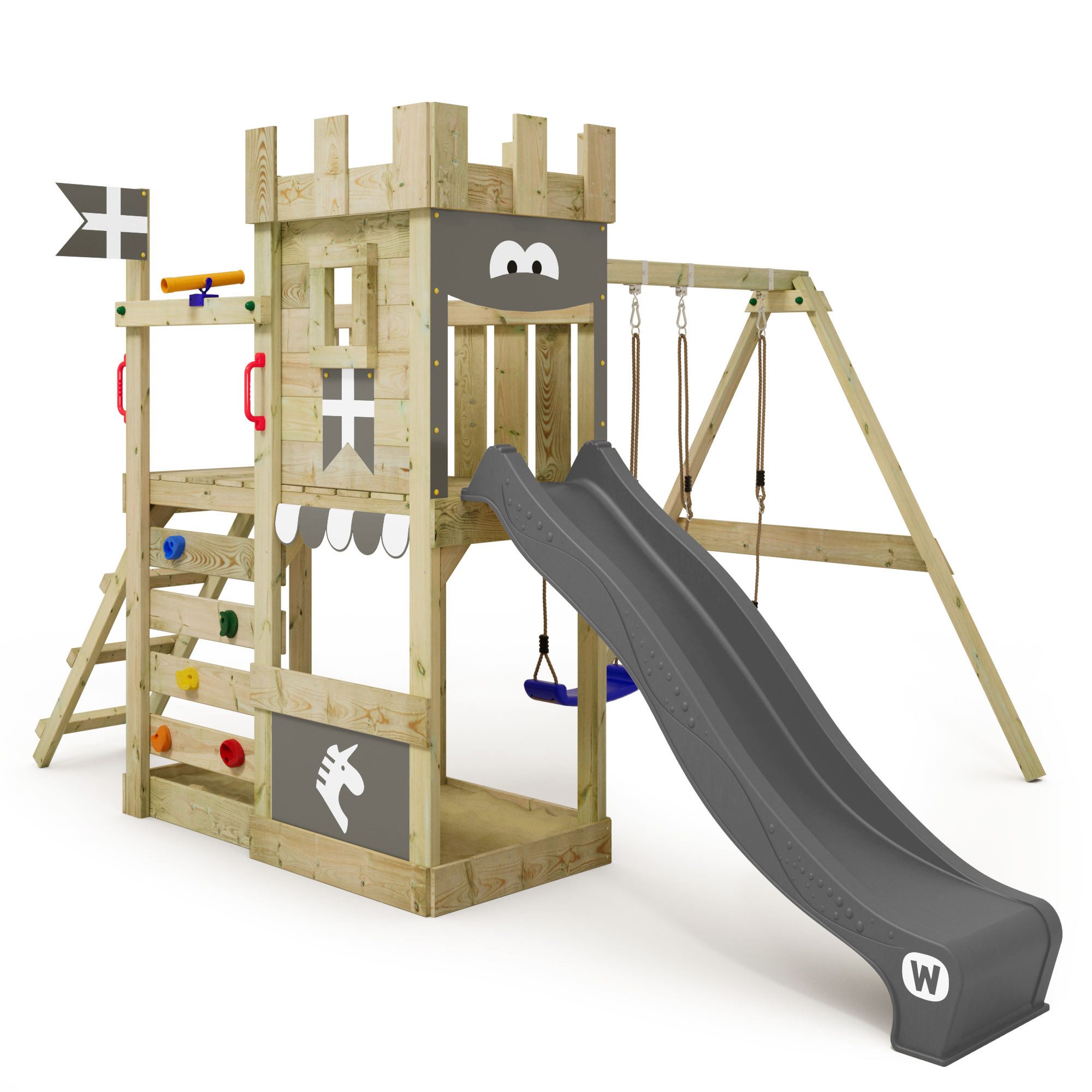 Wickey Spielturm RoyalFlyer – Abenteuer-Spielgerät für Garten mit Rutsche und Schaukel, Spielhaus-Ritterburg mit 10 Jahren Garantie*