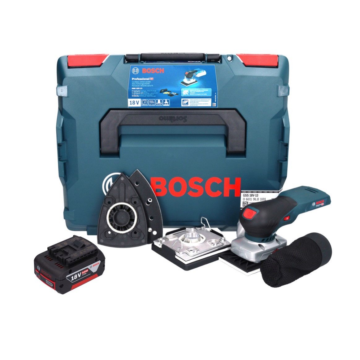 Bosch Professional Akku-Schwingschleifer GSS 18V-13 Akku Schwingschleifer 18 V + 1x Akku 5,0 Ah + L-BOXX