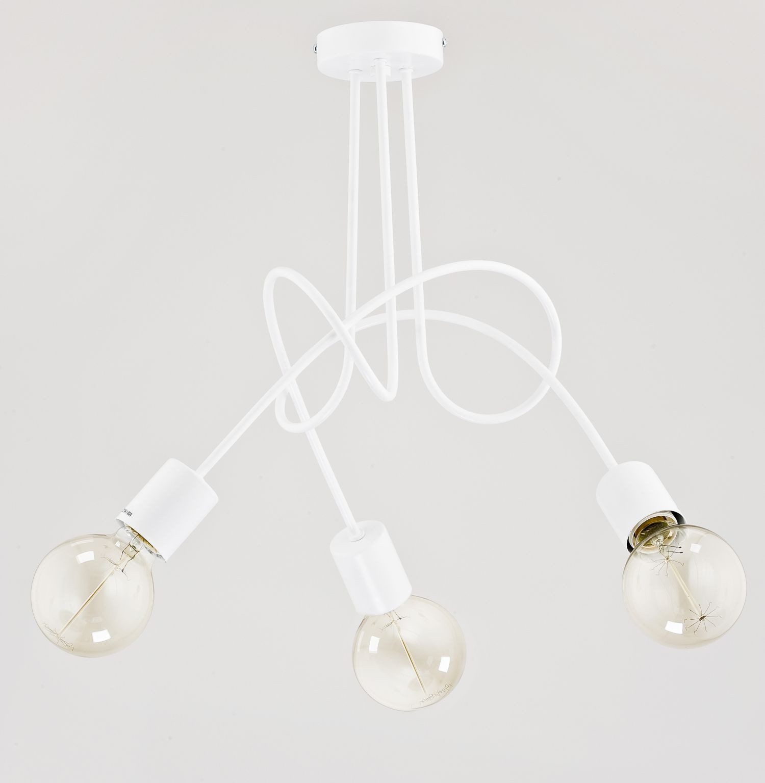 Licht-Erlebnisse Deckenleuchte KALMAR, ohne Leuchtmittel, Weiß Metall 48 cm breit Weiß 3-flammig E27 Retro Design