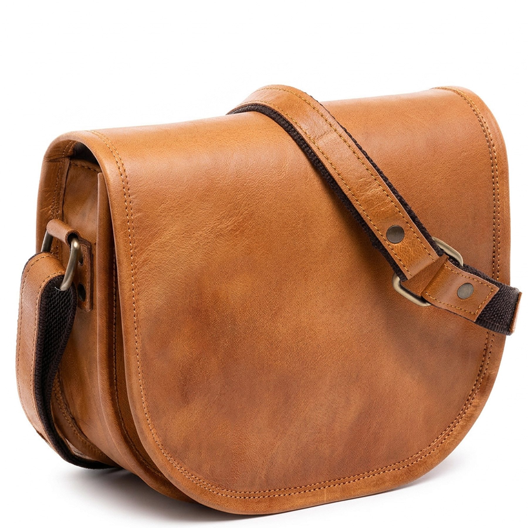 SID & VAIN Umhängetasche echt Leder Crossbody Bag HAZEL groß braun Schultertasche, Crossbody bag Echtleder für Damen, Umhängetasche vintage-hellbraun