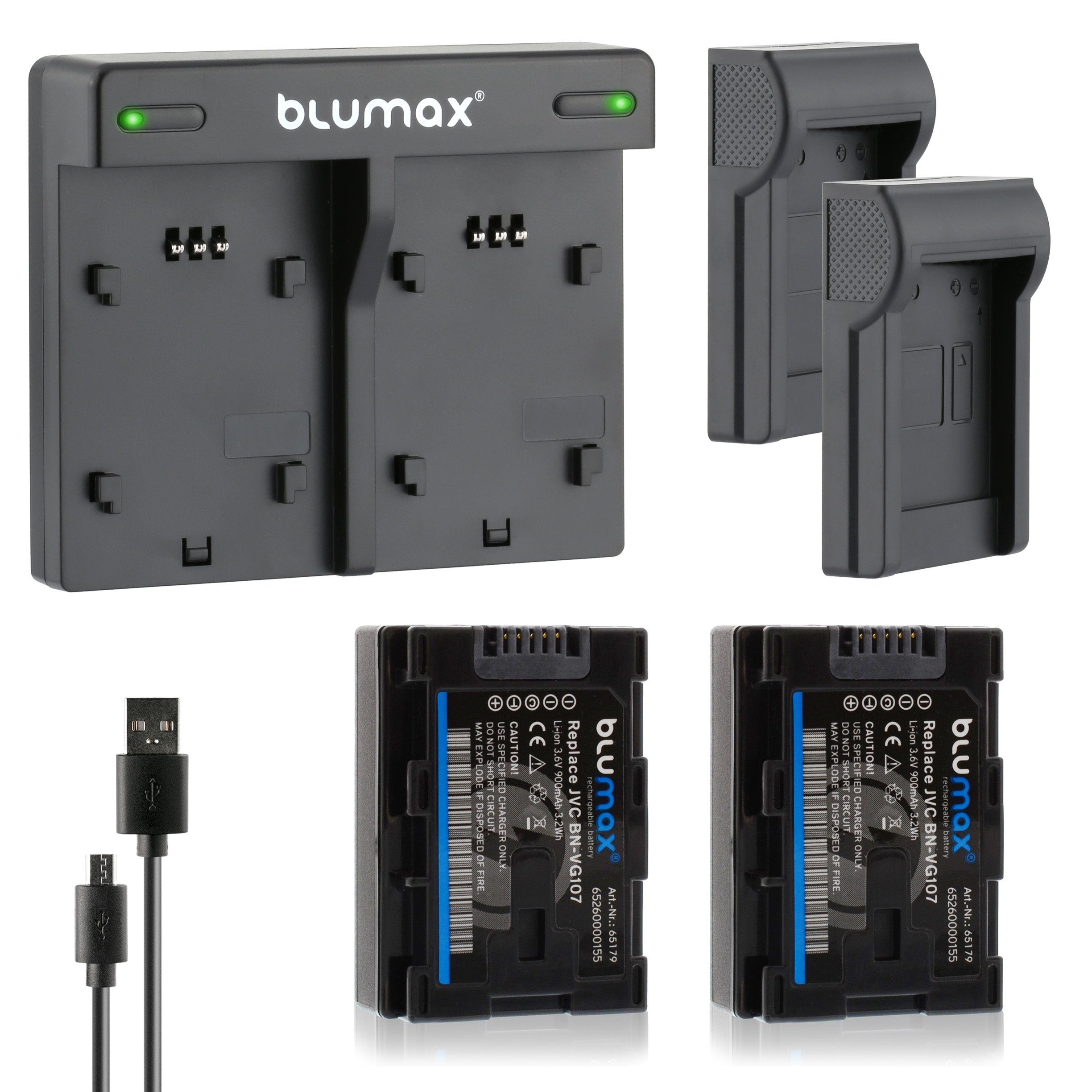 Blumax Set mit Lader für JVC BN-VG107 -VG114 -VG121 900mAh Kamera-Akku