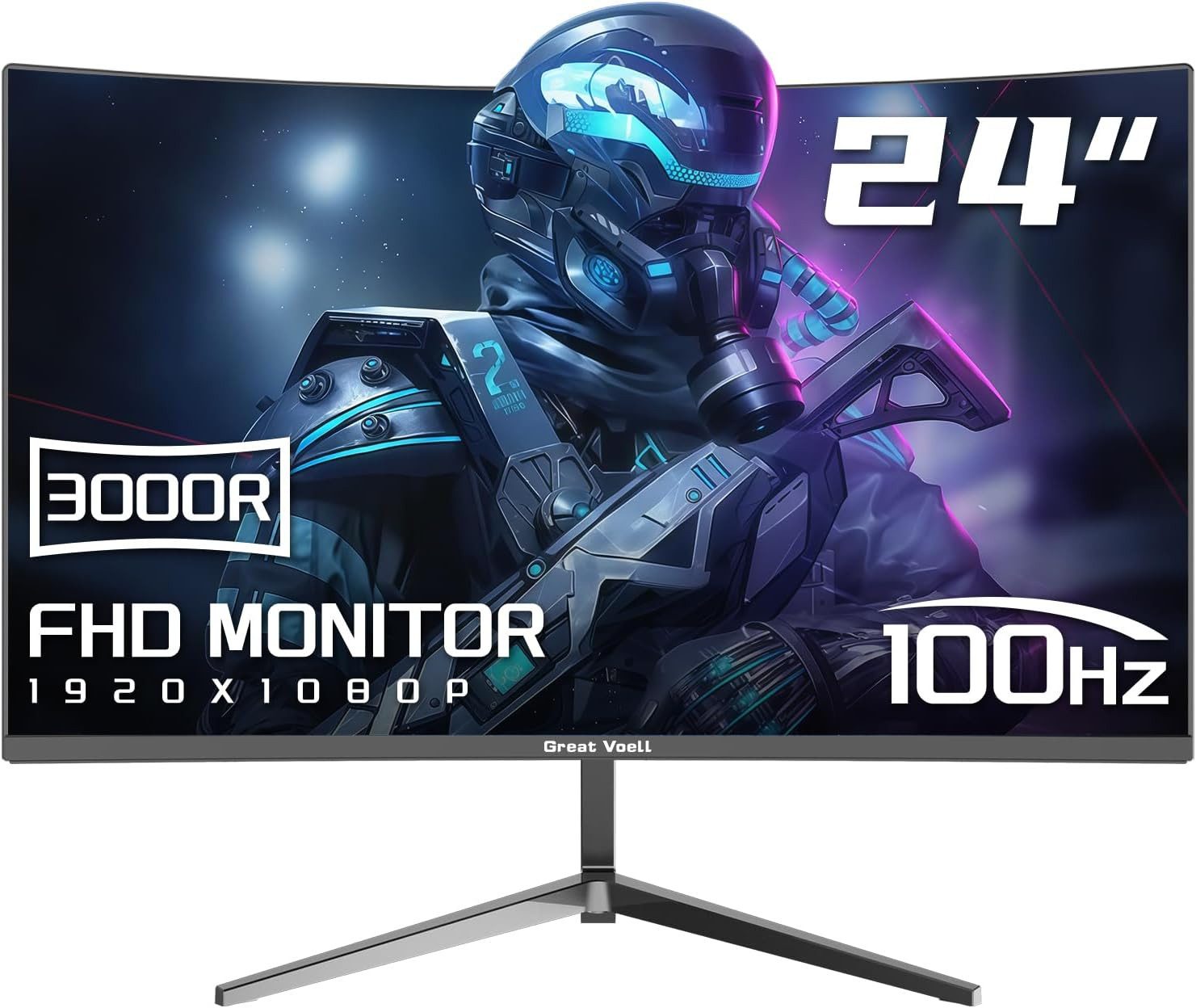 Great Voell 24 Zoll FHD VA LED Curved Home Office Gaming-Monitor (61 cm/24 ", 1920 x 1080 px, FHD, 1 ms Reaktionszeit, 100 Hz, VA LED, 99% sRGB, Adaptive FreeSync, VESA(75x75mm), HDR10, Neigbar)