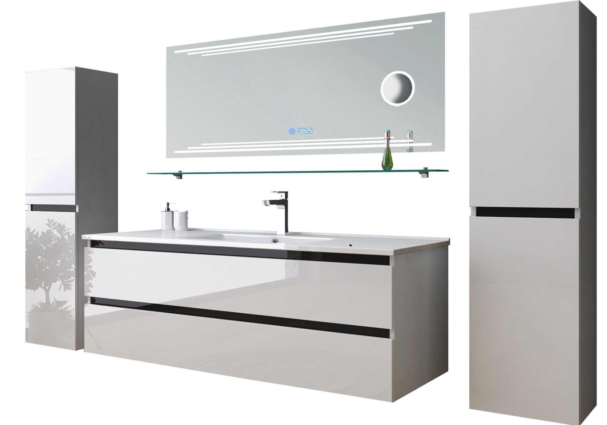 Homeline Badmöbel-Set Badmöbel-Set Dennizz badmöbel Set Weiß Kosmetik Spiegel 60 90 120 cm, (Spar-Set, 6-St., Badezimmer Möbel Set)