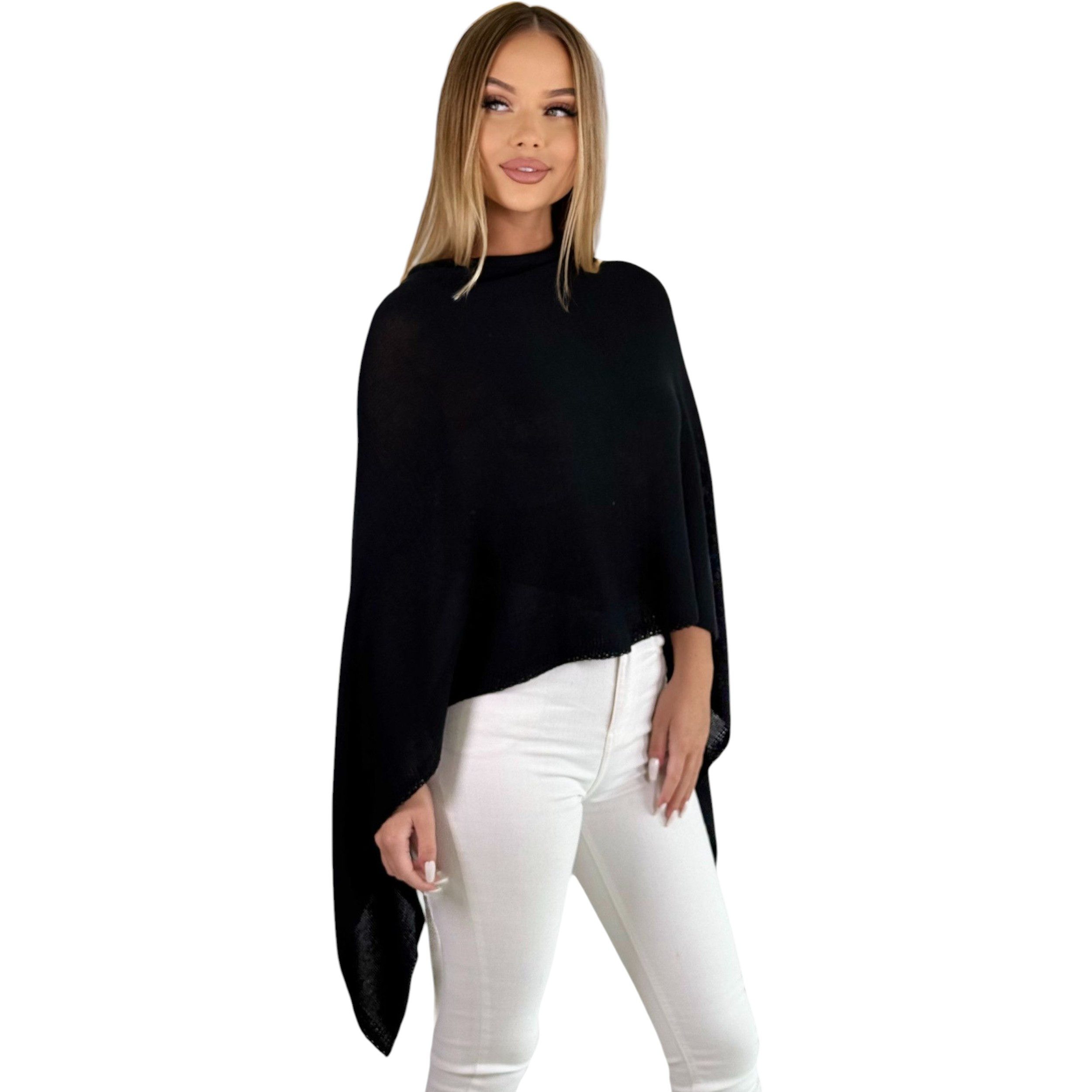 Mississhop Strickponcho Damen Poncho Cape Überwurf Strickponcho feiner Strick 221 – Bild 3 von 5