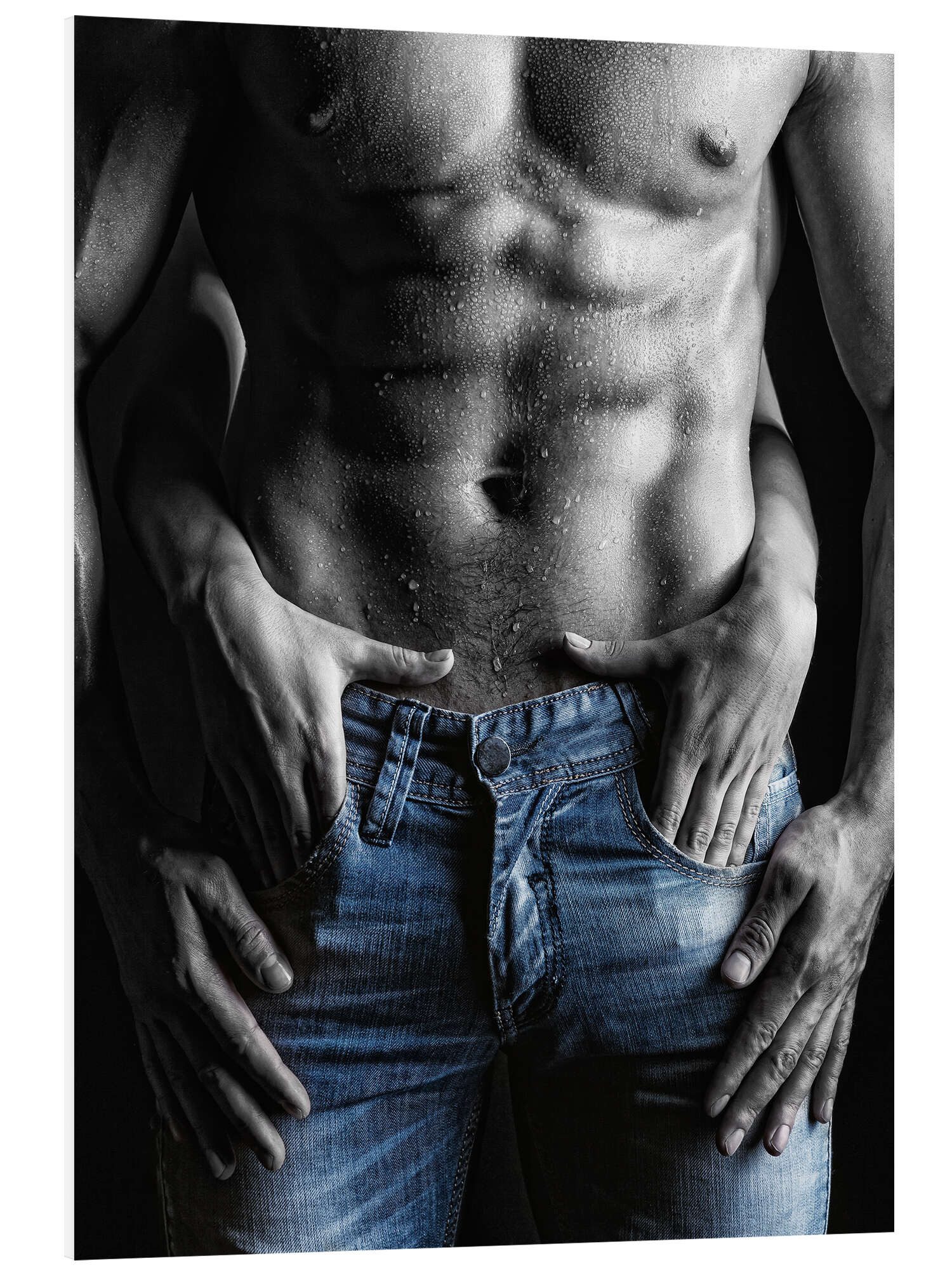 Posterlounge Forex-Bild Editors Choice, muskulöser Mann und weibliche Hände, Fitnessraum Fotografie