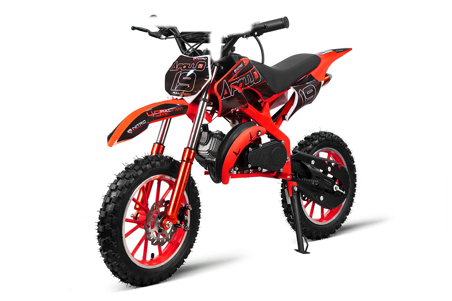 großer Release-Sale Smarty Dirt-Bike Nitro Apollo Pullstart Crossbike 49cc 10 Zoll Dirtbike Rot Motors