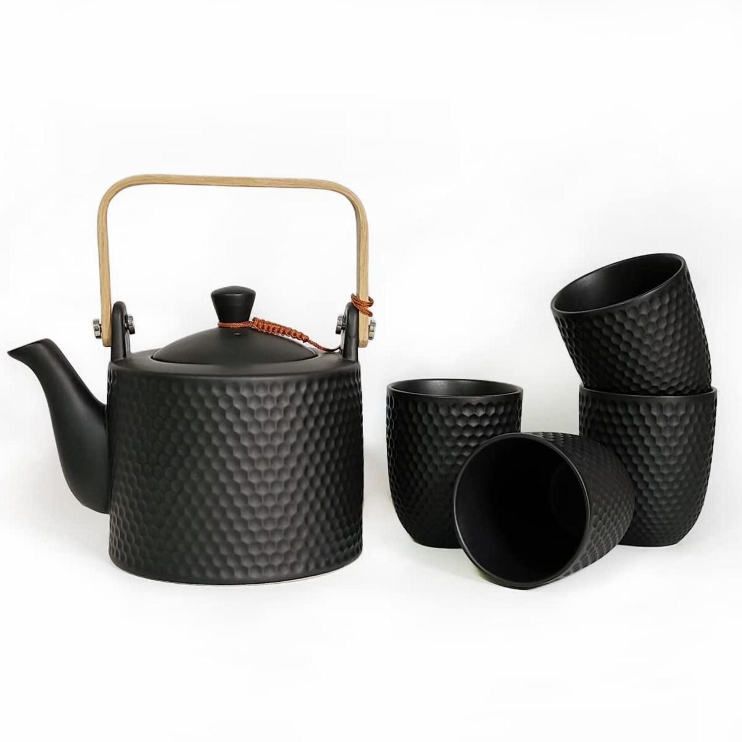 LuxusKollektion Teeservice Teekanne Set Japanisch Keramik Schwarz Matt, Keramik