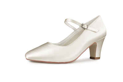 White Lady 929 ivory Satin - bequeme Brautschuhe mit breitem Absatz Spangenpumps