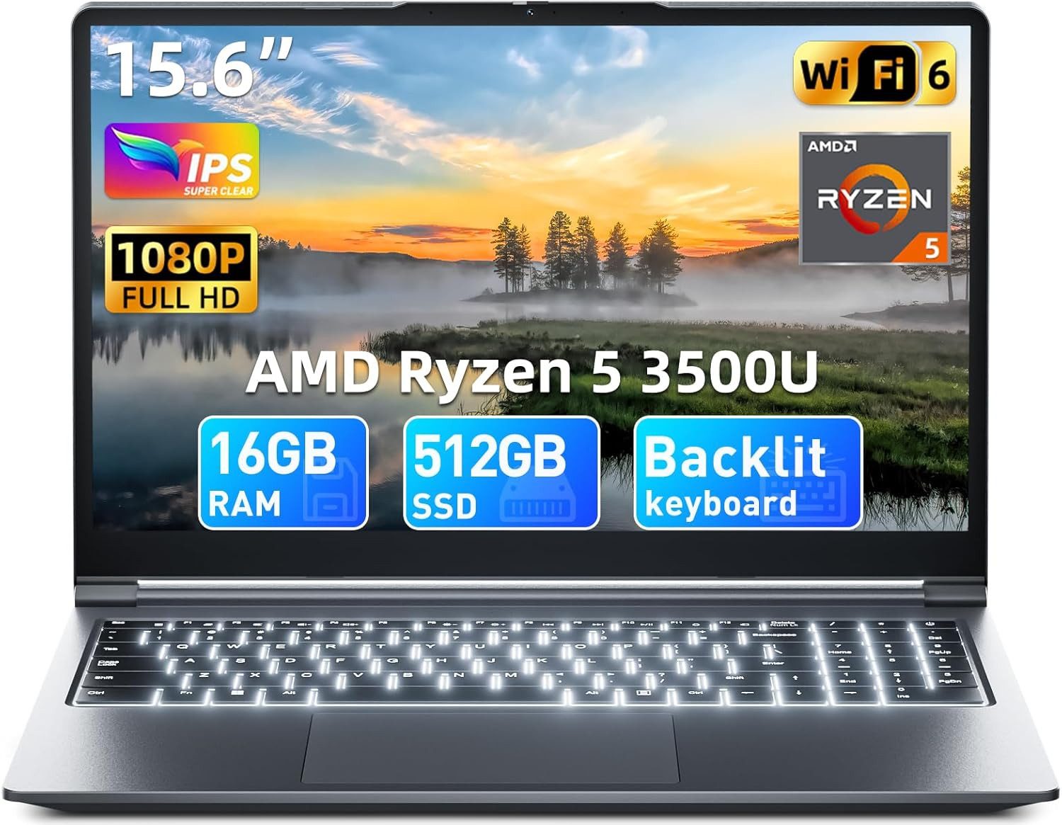 Jumper Laptop 15.6" Full HD Display AMD Ryzen 5, 16GB RAM 512GB SSD Notebook Notebook (R5-3500 R5-3500, 16 GB, 512 GB SSD, 4-core CPU)
