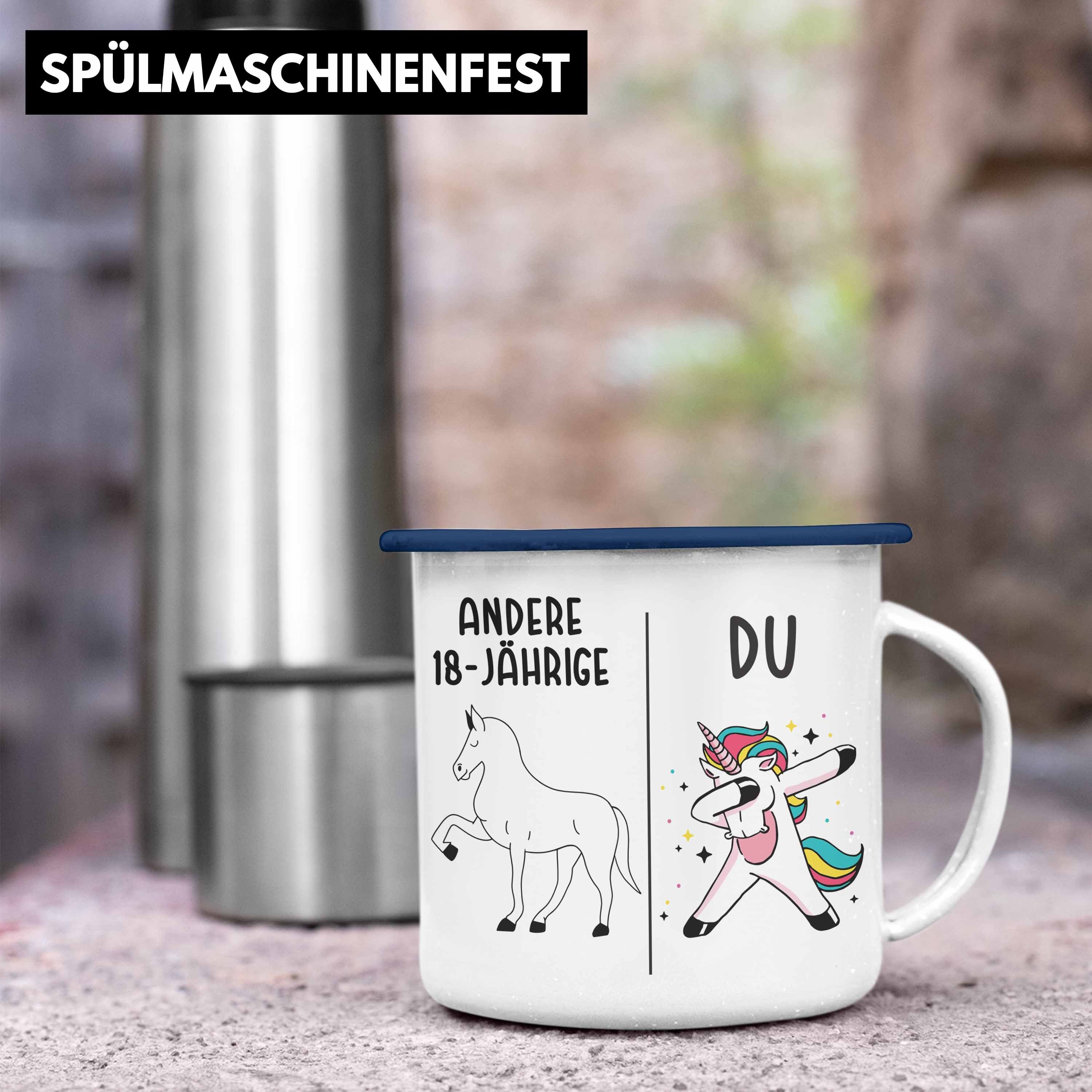 Tasse - Geburtstag Geburtstag Geschenk Trendation Einhorn Blau Trendation 18er Geschenkidee 18. Emaille Mädchen Thermotasse