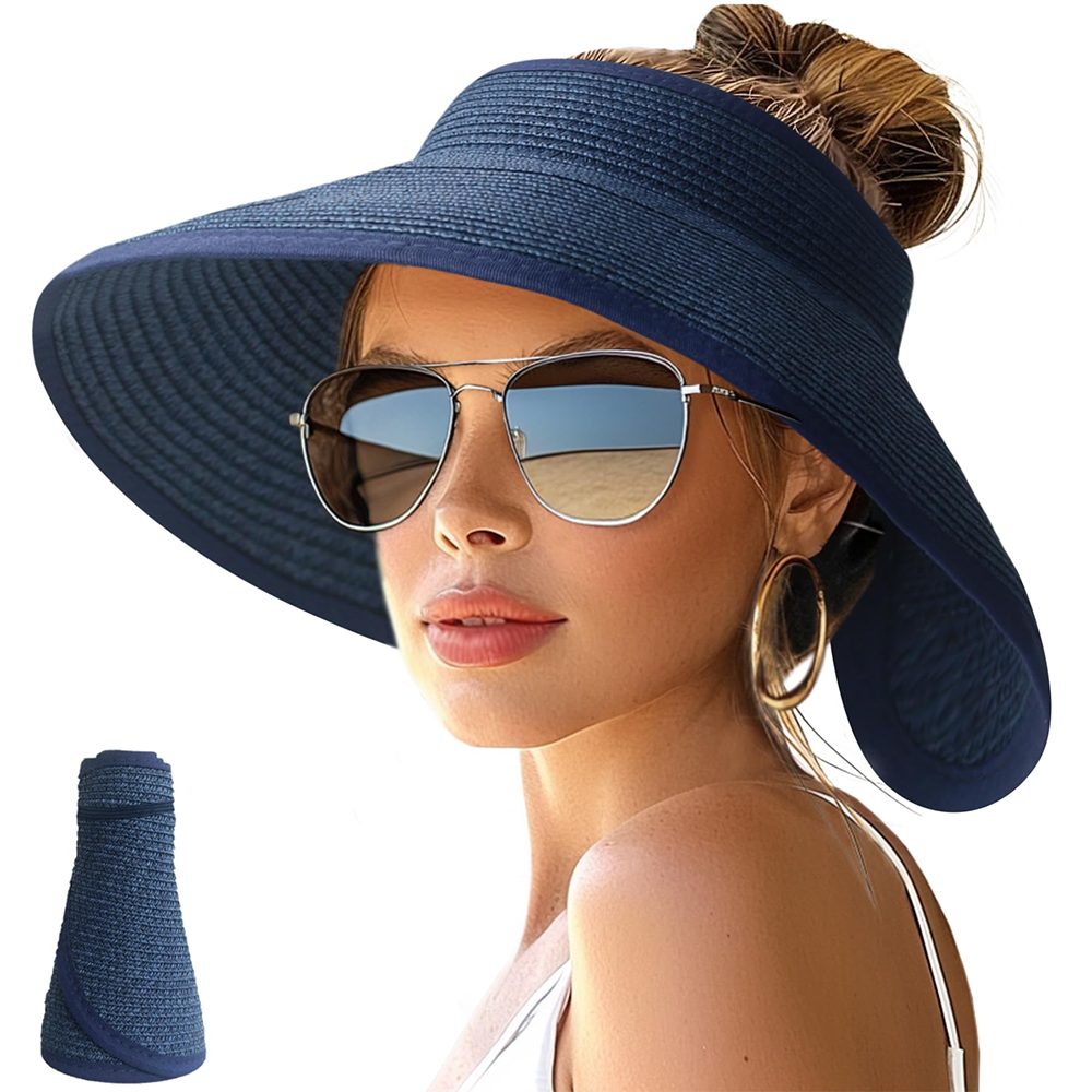 Zaewry Sonnenhut Sonnenhüte mit breiter Krempe, Sonnenhut für Damen,Faltbar rollbar für Outdoor-Abenteuer, Wandern,Pferdeschwanz-Öffnung,Strandhut