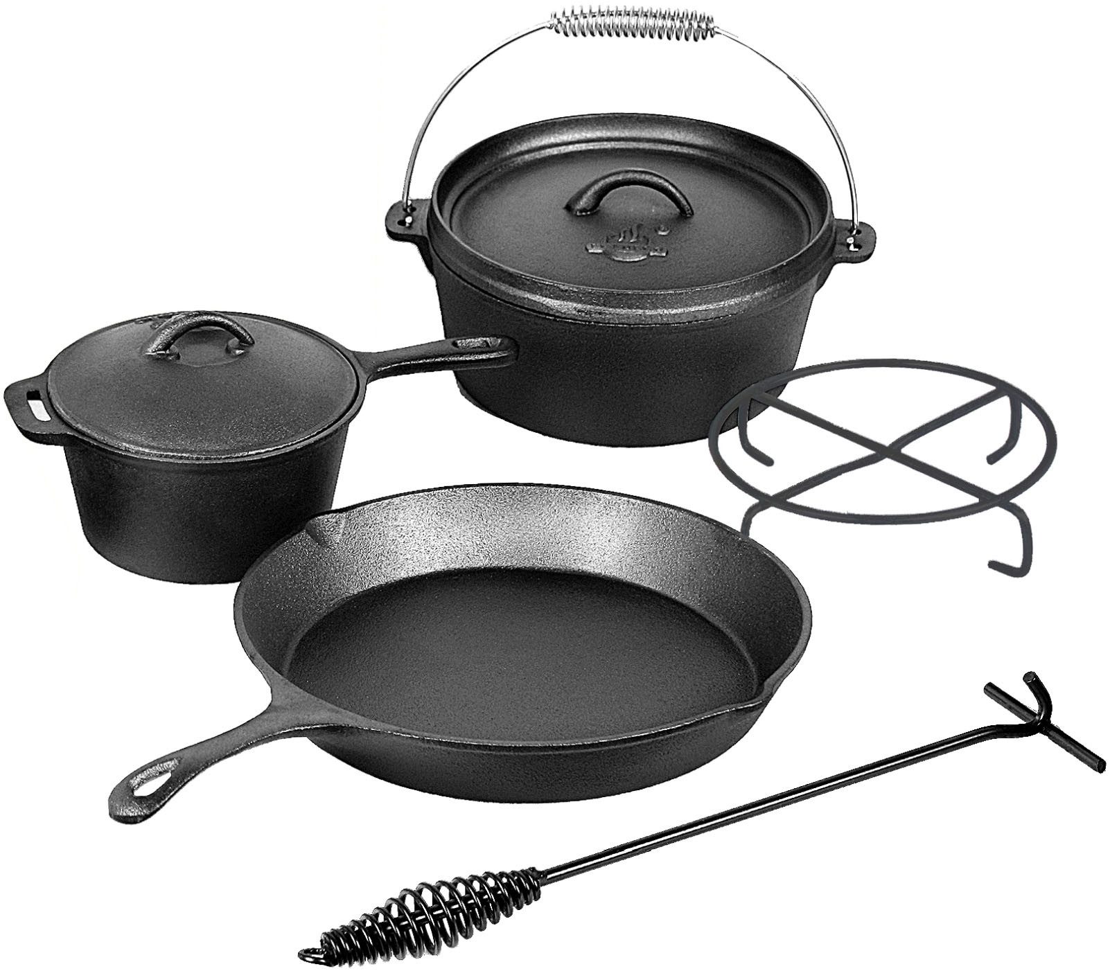 El Fuego Topf-Set El Fuego® Dutch Oven, Eisenguss (Set, 7-tlg), aus Gusseisen, mit spezieller Oberflächenveredelung