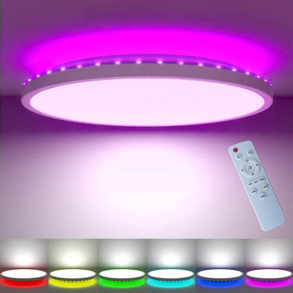 GelldG Deckenleuchte RGB LED Deckenleuchte, 24W 3000LM Deckenlampe mit  Fernbedienung