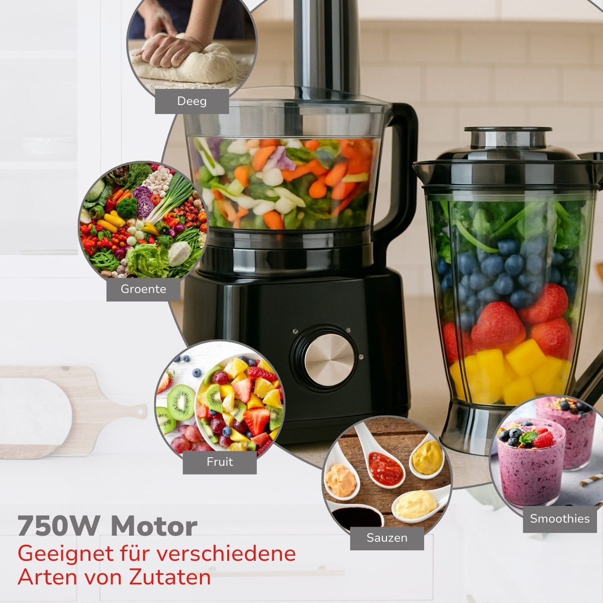 Alpina Standmixer alpina Küchenmaschine FP413GS - Mixer Smoothie Maker 1.8L, 750 W – Bild 4 von 5