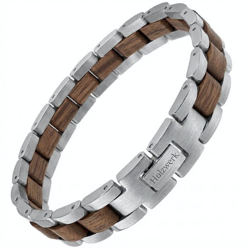 Holzwerk Edelstahlarmband Designer Holz Armband, Armkette Gliederarmband, inklusive Armbandkürzer, Holz Unikate, ideal auch als Geschenk