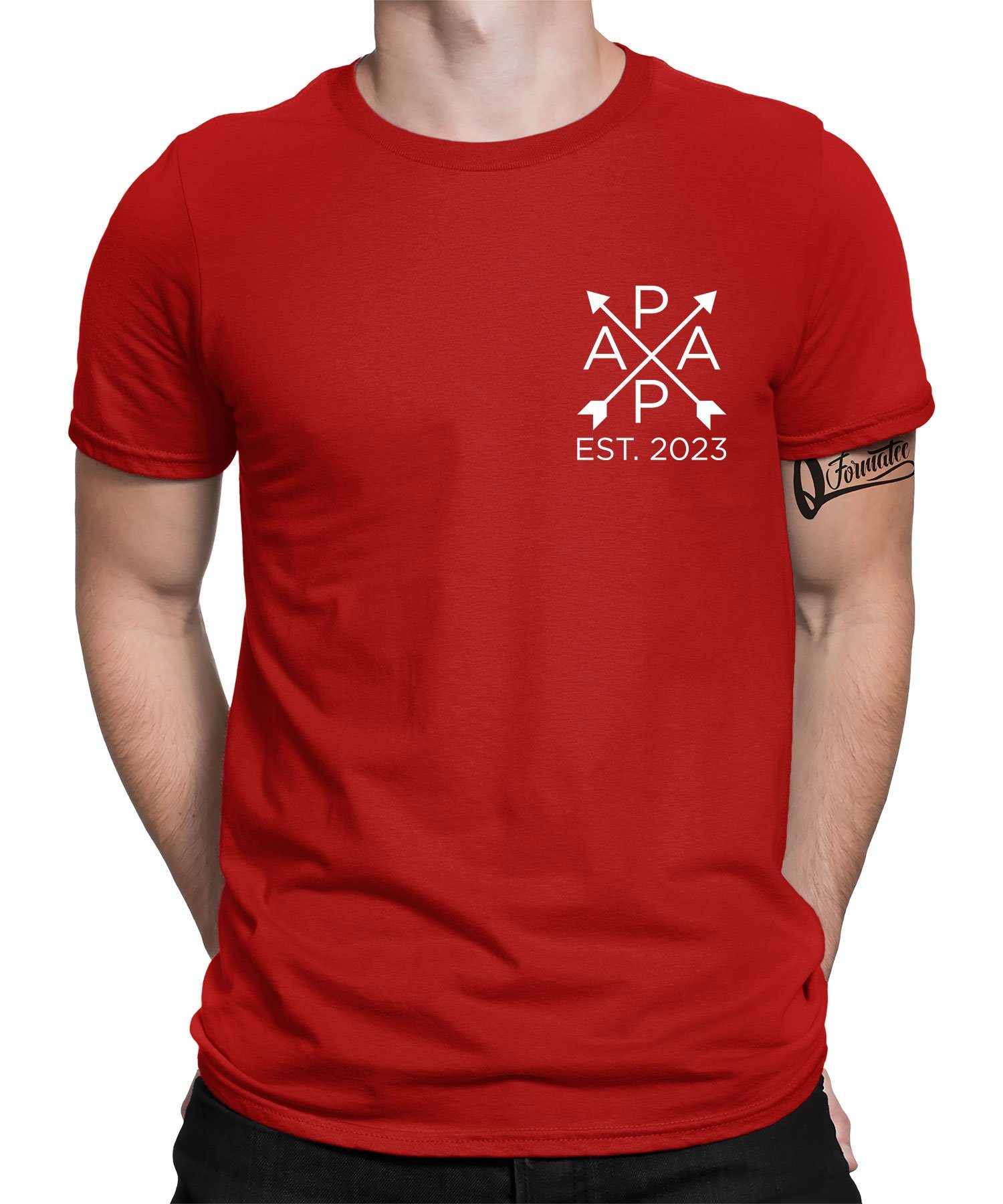 Quattro Formatee Kurzarmshirt Papa Est- 2023 - Vatertag Vater Herren T-Shirt (1-tlg) Rot