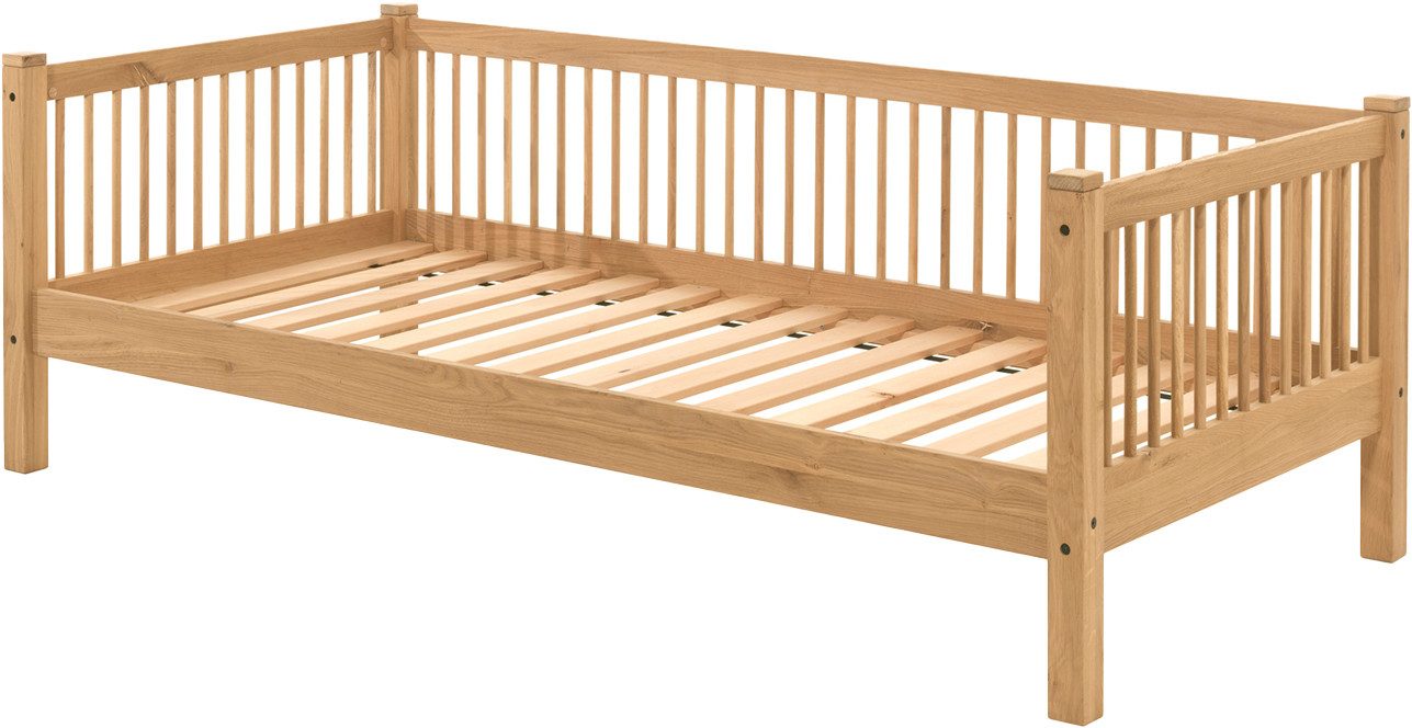 Home affaire Einzelbett Forrest 90/200 aus massiver Eiche, Oberfläche geölt, stabil gebaut (B/H/T ca. 207,5x68x97,5cm, inkl. Massivholz Rolllattenrost), aus massiver Eiche geölt, LF 90x200 cm, wahlweise mit Bettschublade