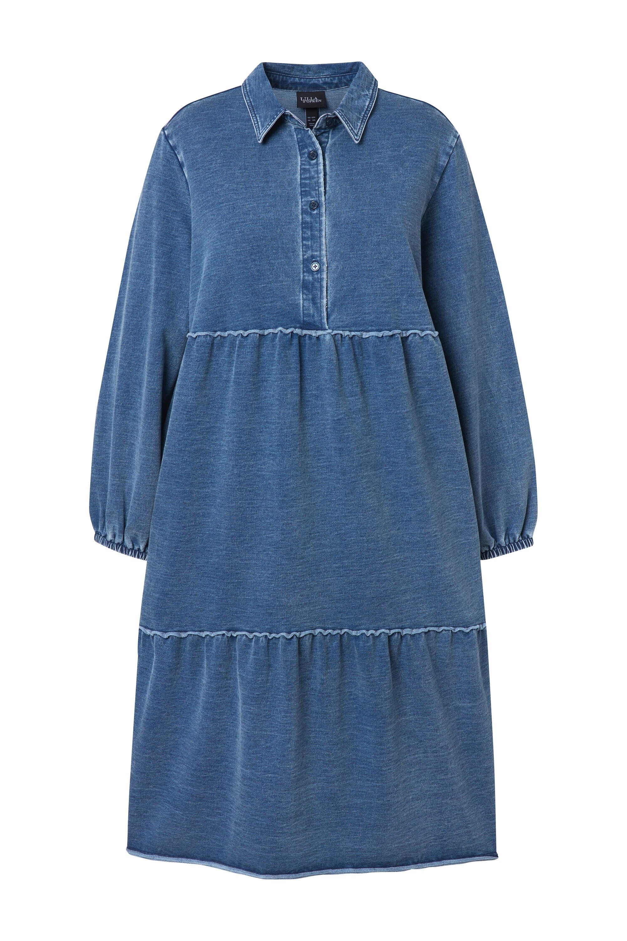 Ulla Popken Midikleid Sweatkleid Volants A-Linie Hemdkragen Langarm günstig online kaufen