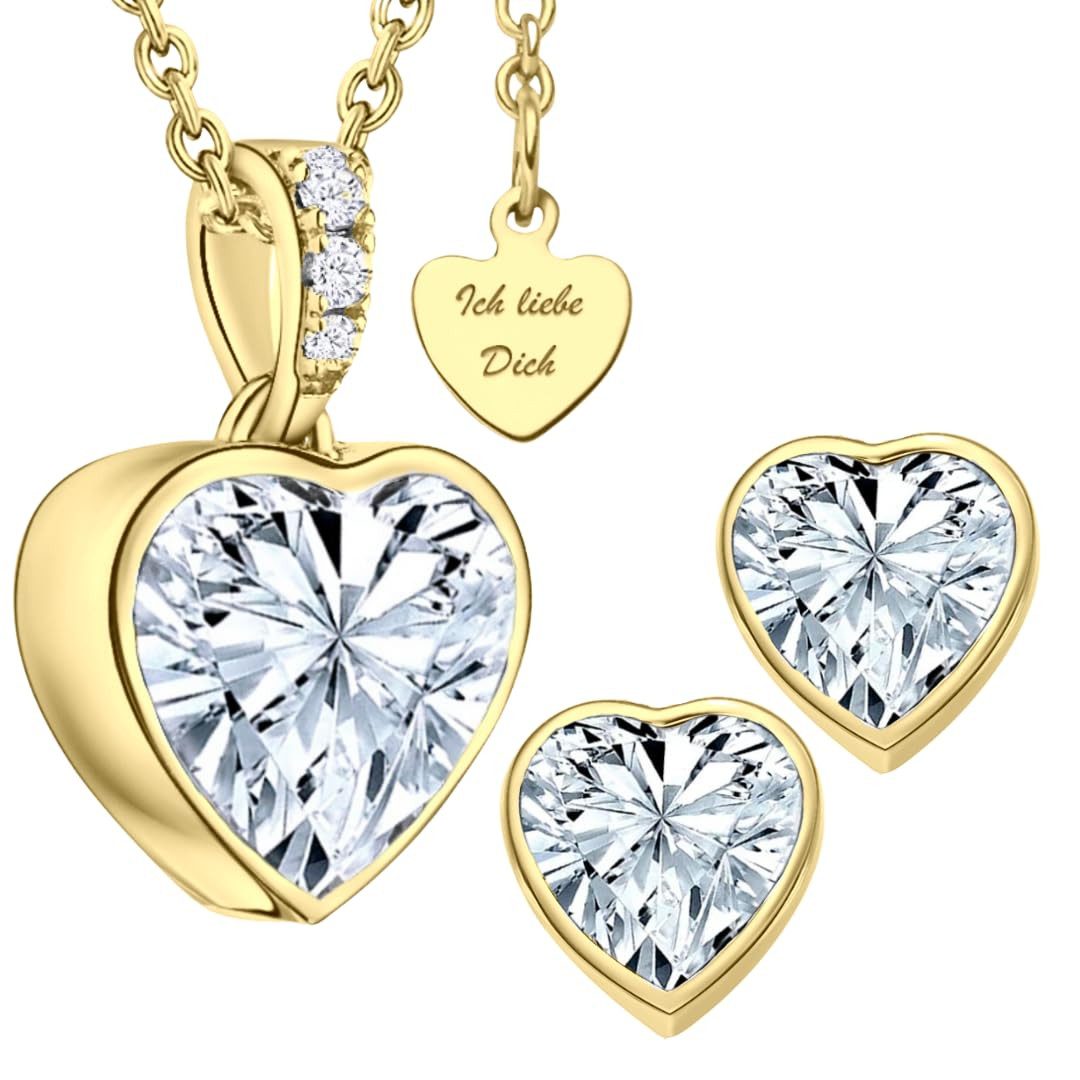 LOVENEST Schmuckset Schmuck Set Silber925 / Gold vergoldet Kette Ohrringe Ich Liebe Dich (Set, 3-tlg., Weihnachten, Geburtstag, Hochzeitstag), Kette und Ohrringe Set, hochwertiges Geschenk Frau Ehefrau Freundin