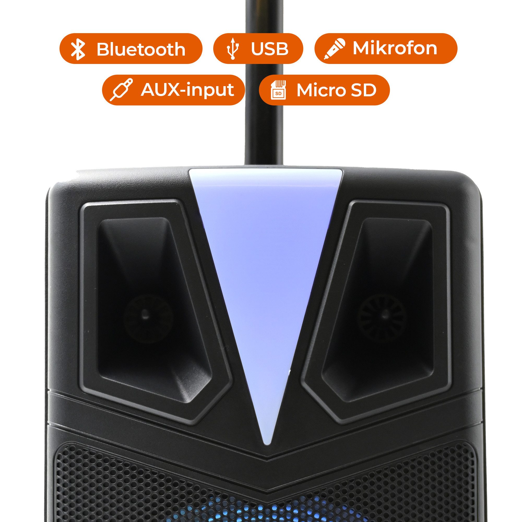 Denver TSP-307 Portable-Lautsprecher 1.0 (Mono) (Bluetooth 5.0, 12 W, Karaokefunktion mit Mikrofon, Fernbedienung & RGB-Licht)