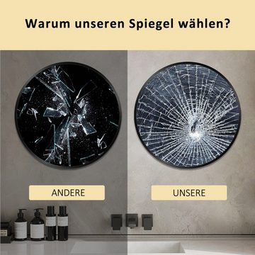 Hopibath Badspiegel mit Alurahmen Wandspiegel Schwarz (Rund, Ø80/70/60/50/40cm), 5mm Glas, Umweltschutz, Explosionsgeschutz