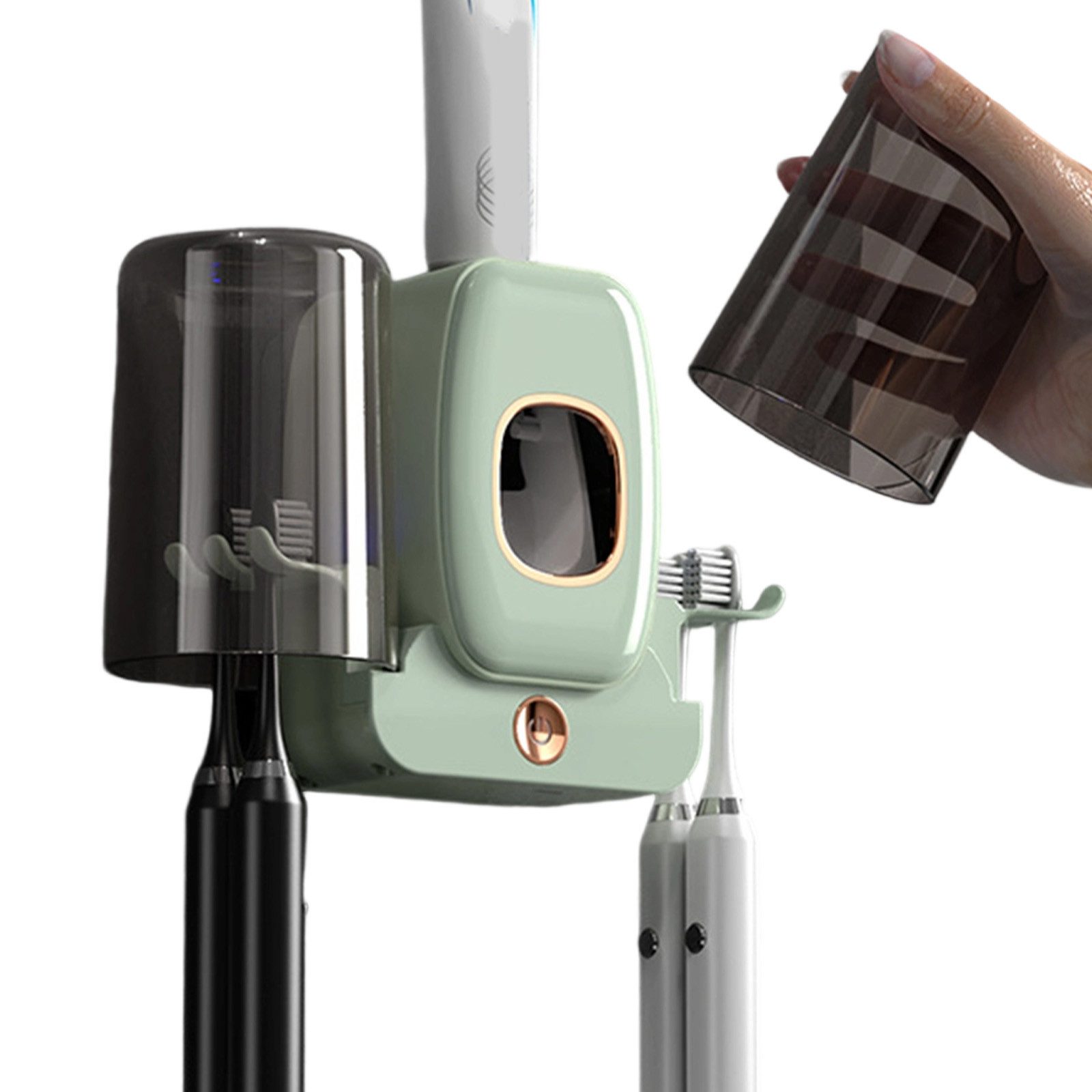REDOM Zahnbürstenhalter UV Desinfektions Zahnbürsten Halter Automatischer Zahnpastaspender, (UV-Sterilisation abnehmbar leicht zu reinigen, 1-St., mit Becher Wandmontage umgedrehtes Becherdesign), geeignet für Badezimmer Dusche und Waschbecken