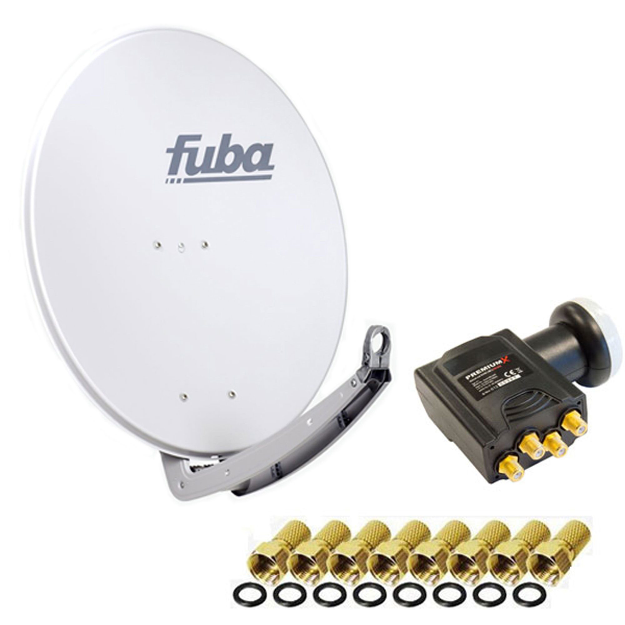 Fuba Antenne 74x84 cm Alu Grau DAA 780 + DELUXE Quad LNB 0,1 dB SAT-Antenne
