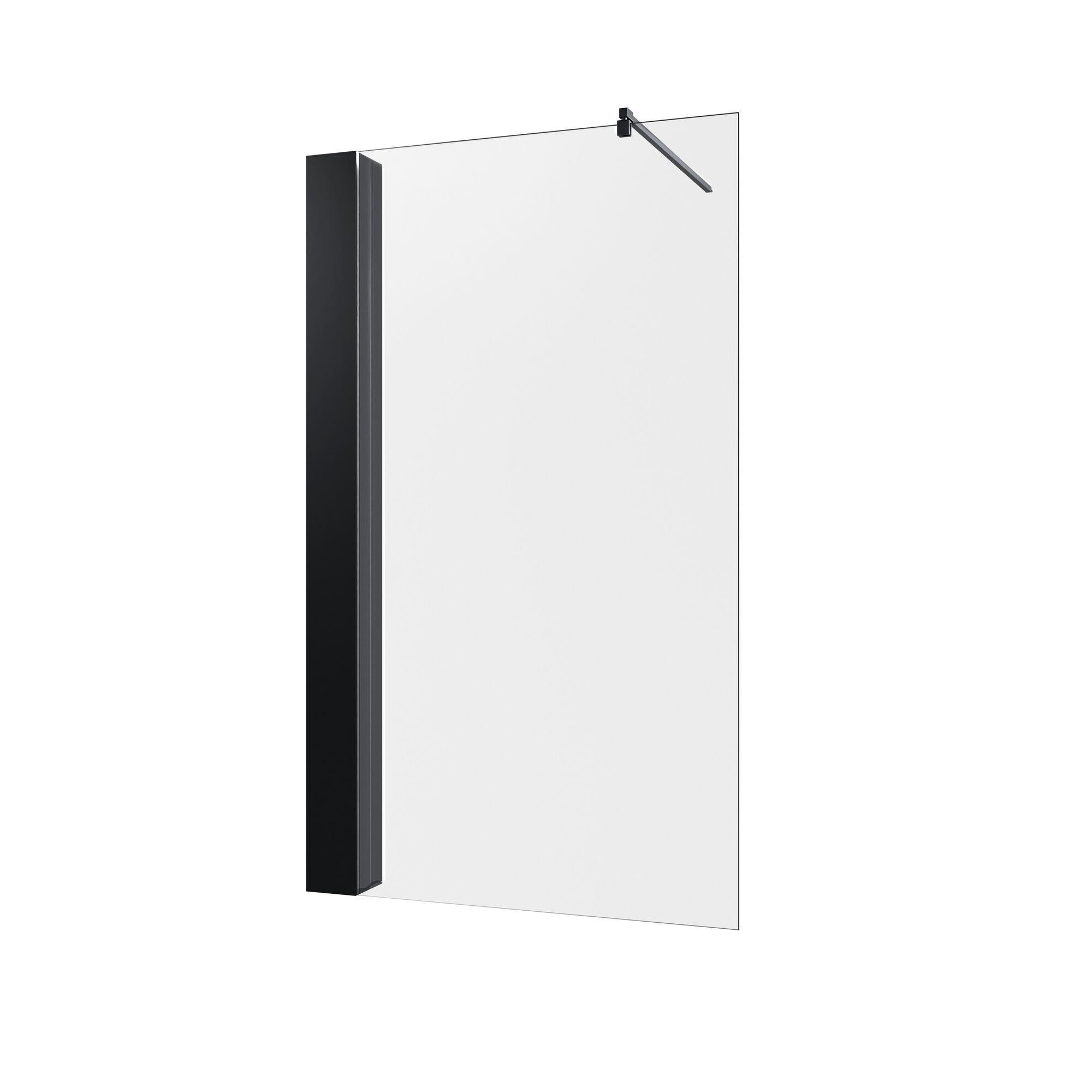 Schulte Walk-in-Dusche Toura Duschwand, Sicherheitsglas, 8 mm, mit integriertem Duschregal, Mattschwarz, Spritzschutz