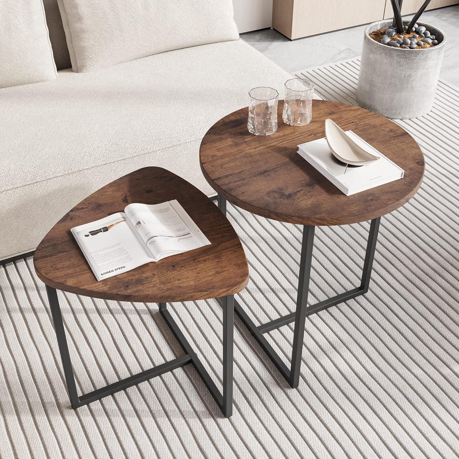 Couchtisch Couchtisch Rund 2er Set Metall Holz Schwarz Braun Design modern