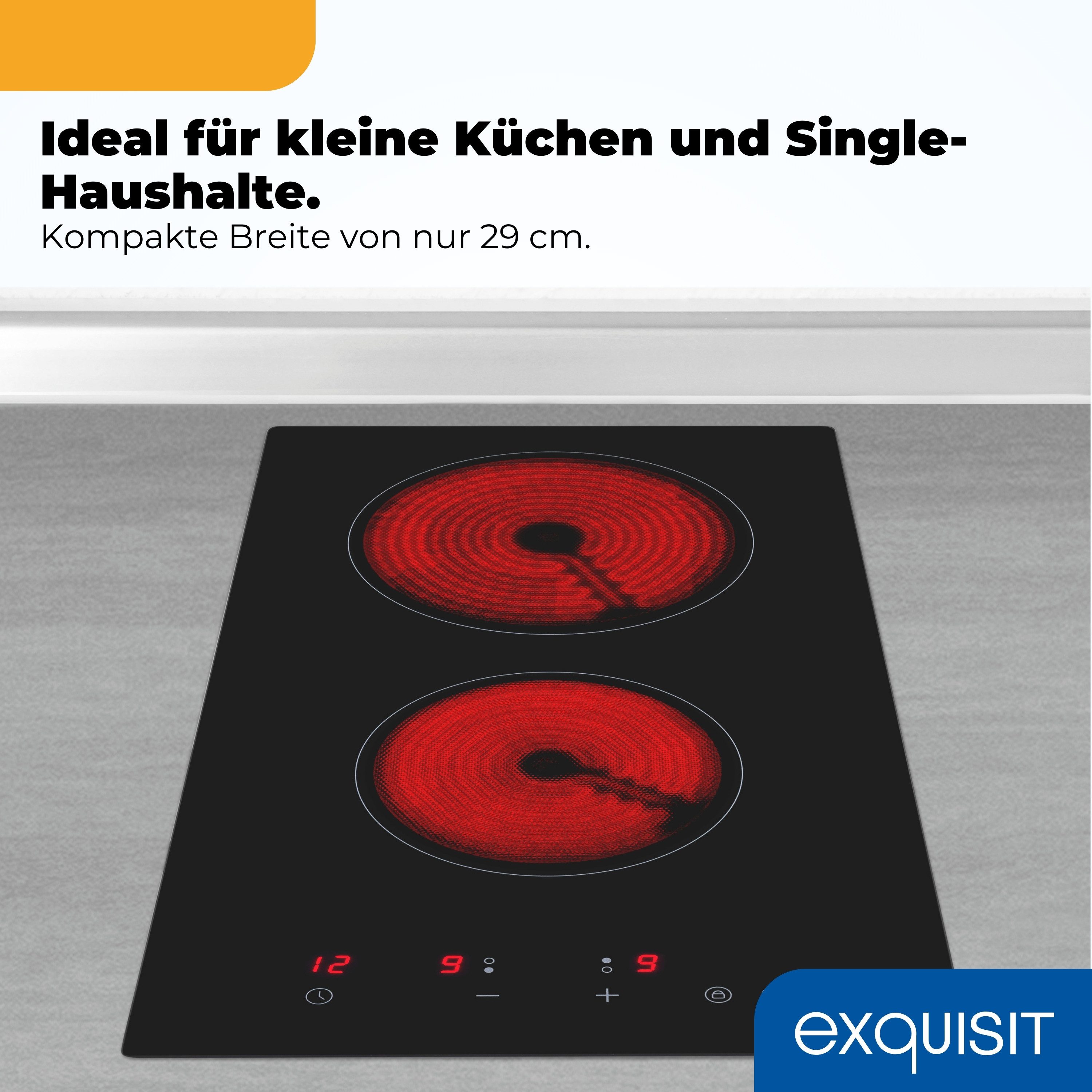 exquisit Elektro-Kochfeld, 3000 W Leistung, Glaskeramik Kochfeld, 120 cm Stromkabel